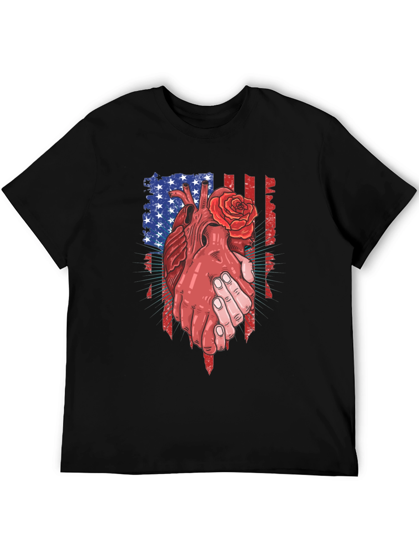 Black Patriotic Heart & Rose Graphic T-Shirt view 5