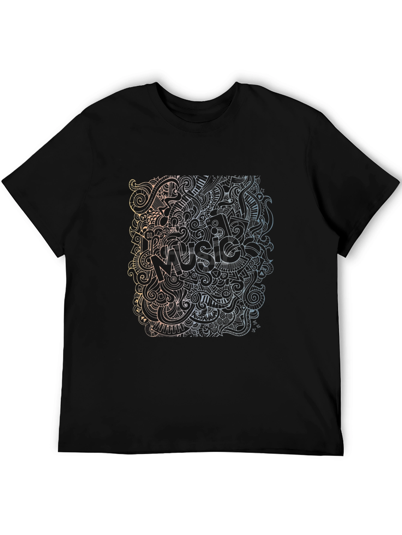 Black Music Doodle Black T-Shirt for Men view 5