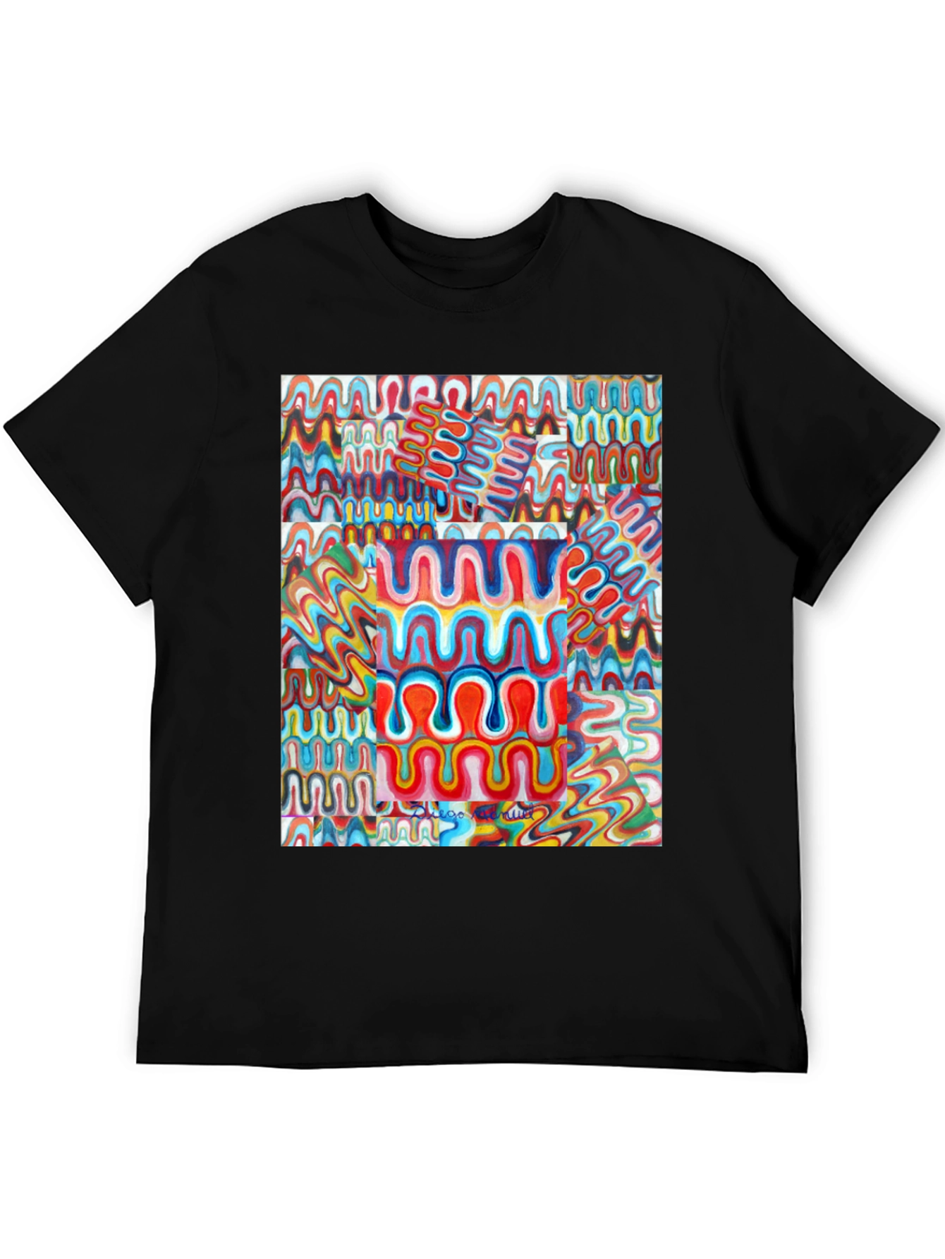 Black Retro Wave Art Black T-Shirt view 5