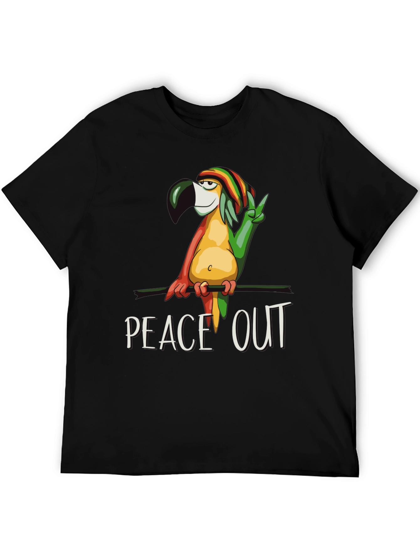 Black Peace Out Parrot Graphic T-Shirt view 5