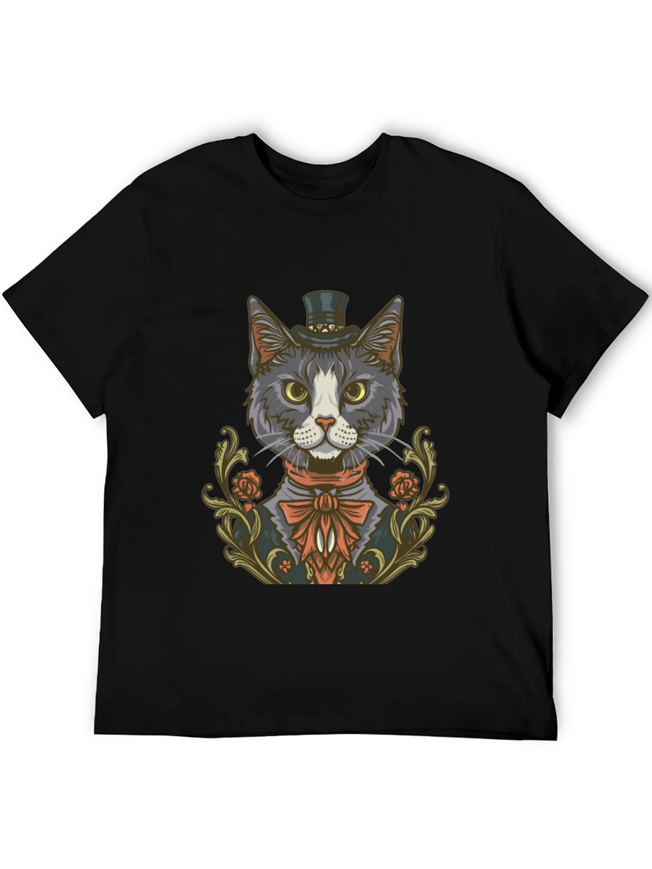 Black Dapper Cat Top Hat Graphic Tee view 5