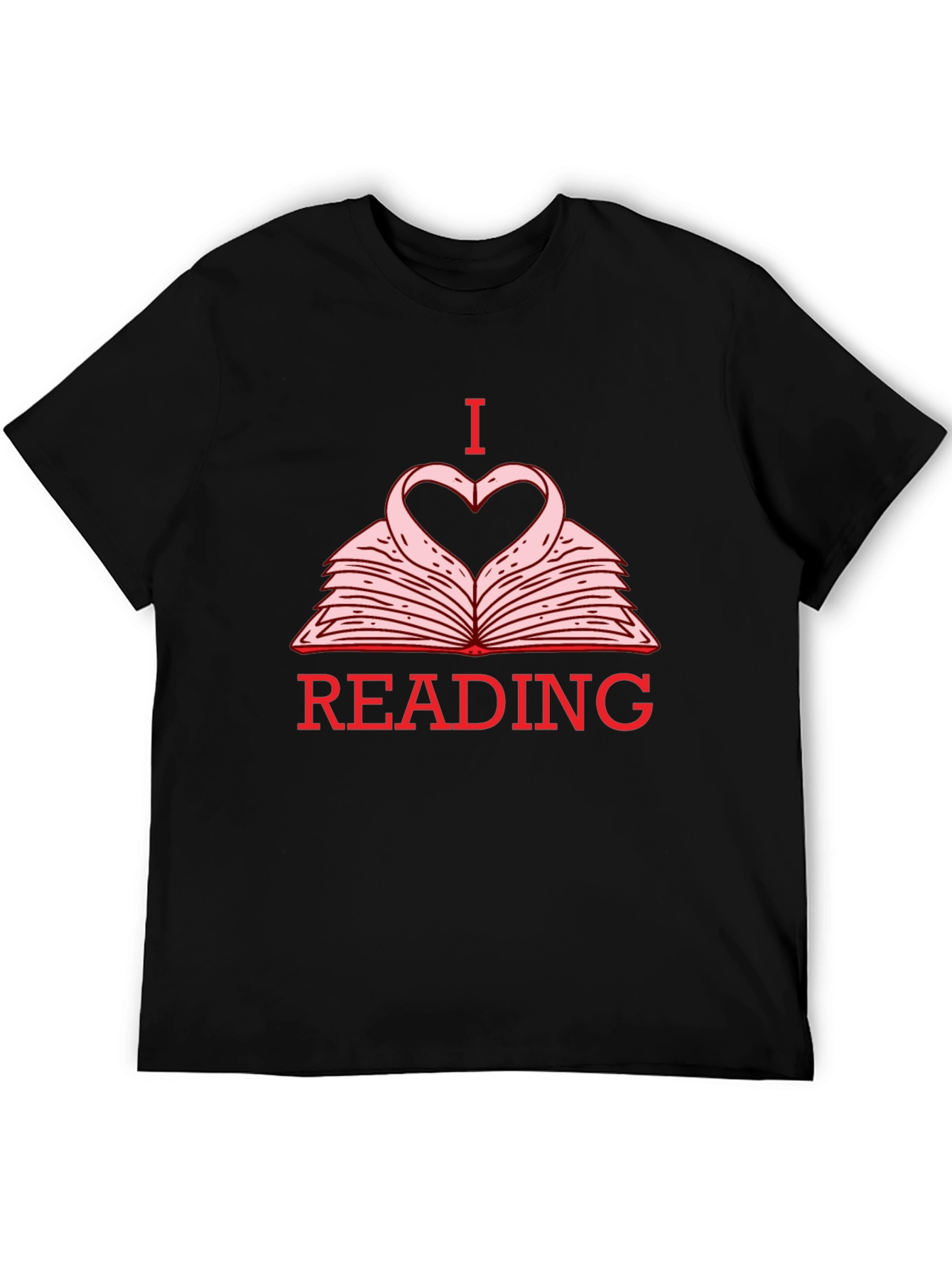 Black I Love Reading T-Shirt - Heart Book Design view 5