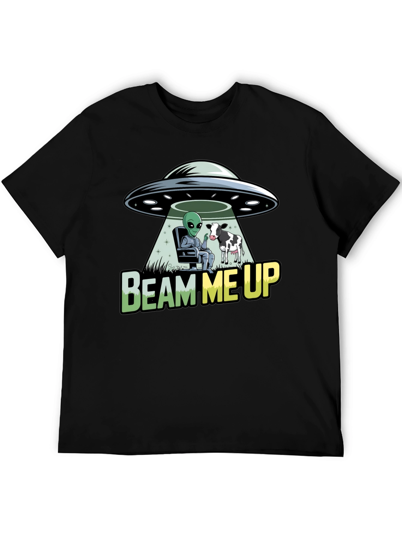 Black Beam Me Up Alien and Cow Graphic T-Shirt view 5
