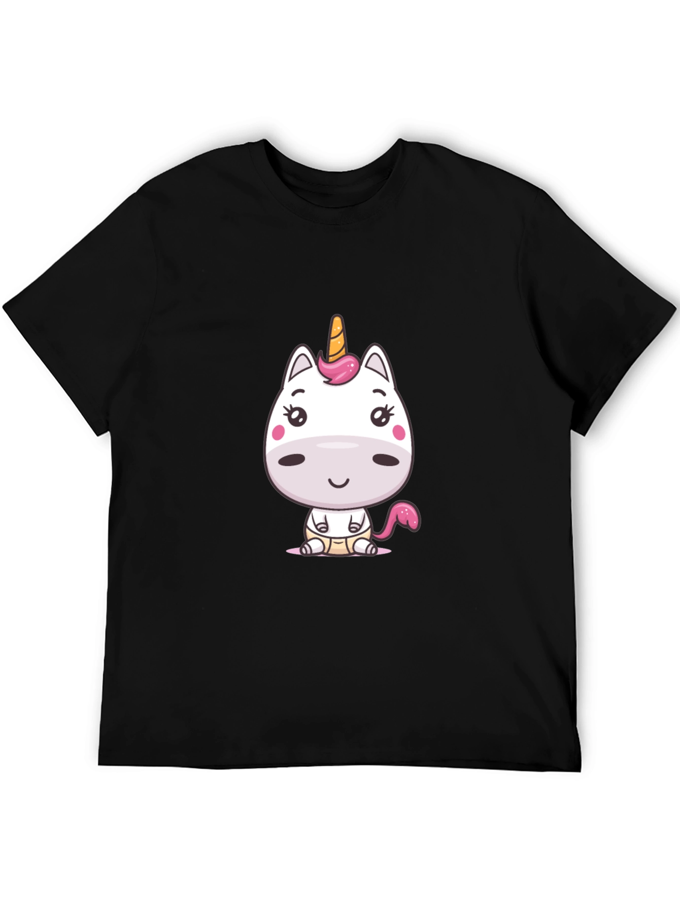 Black Cute Cartoon Unicorn Graphic Tee - Black Cotton Blend view 5