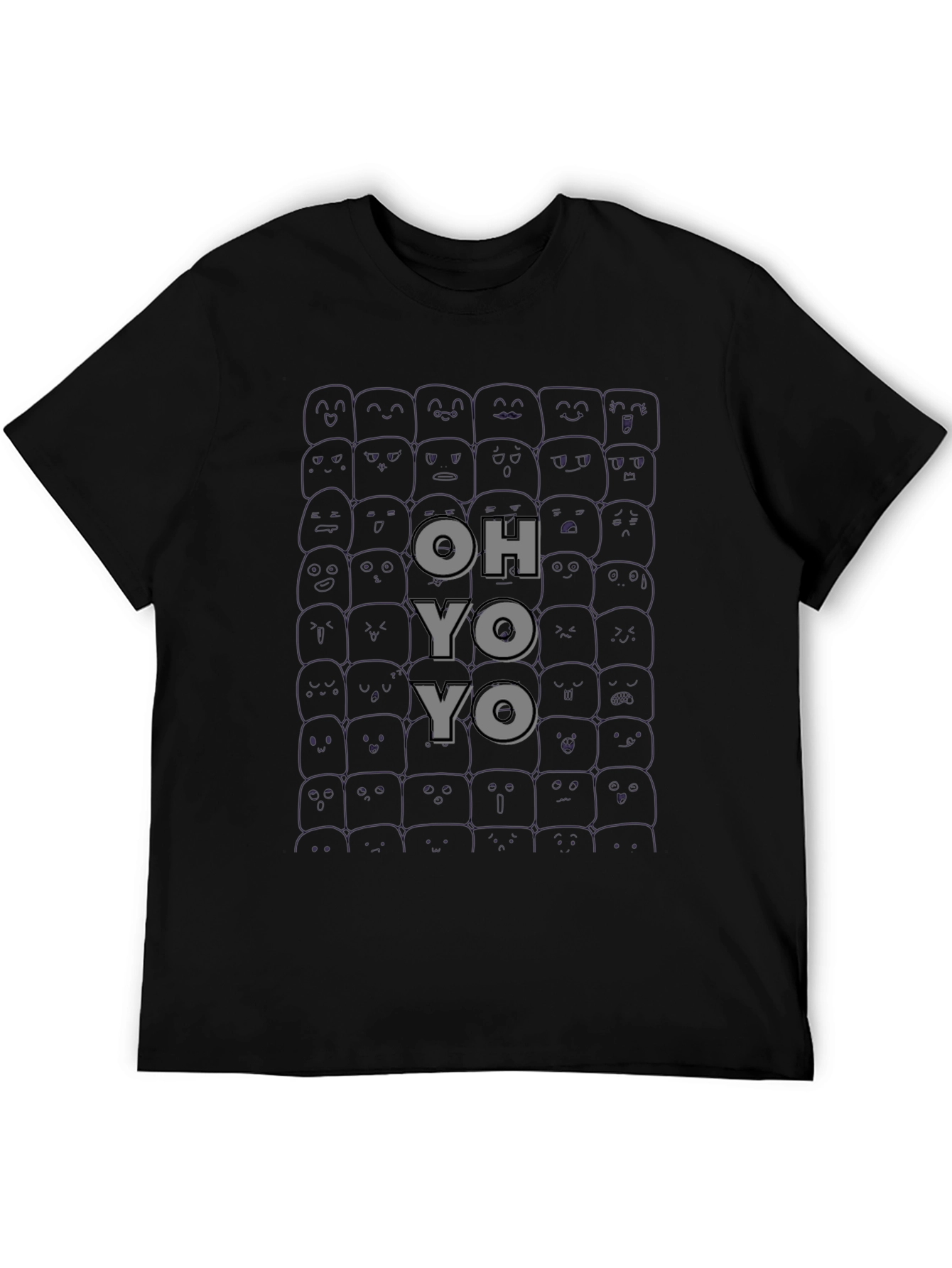 Black OH YO YO T-Shirt Funny Faces Black Cotton Tee view 5