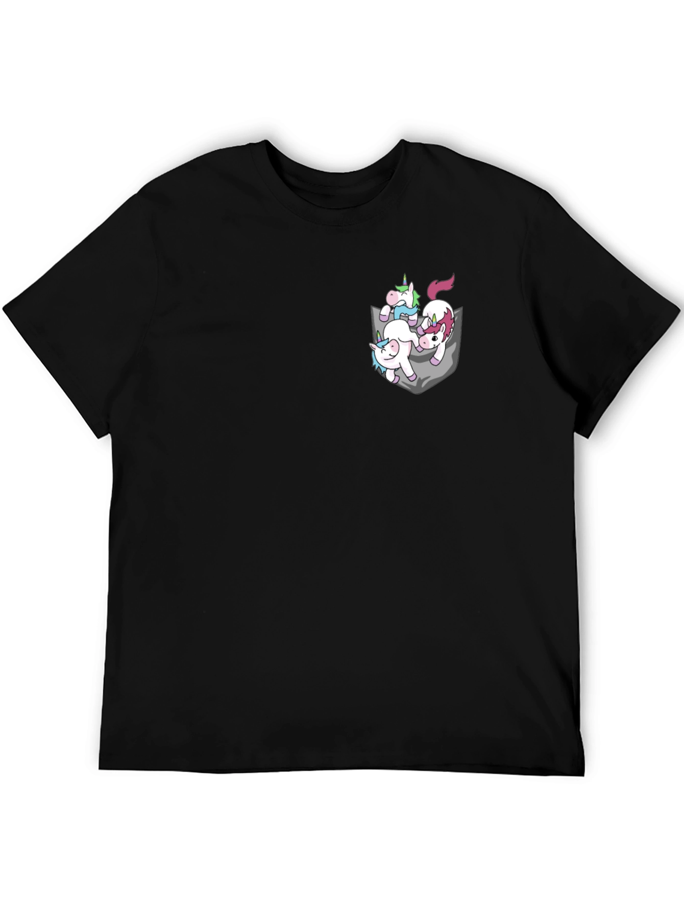 Black Unicorn Pocket Graphic Tee - Trendy Casual Cotton T-Shirt view 5