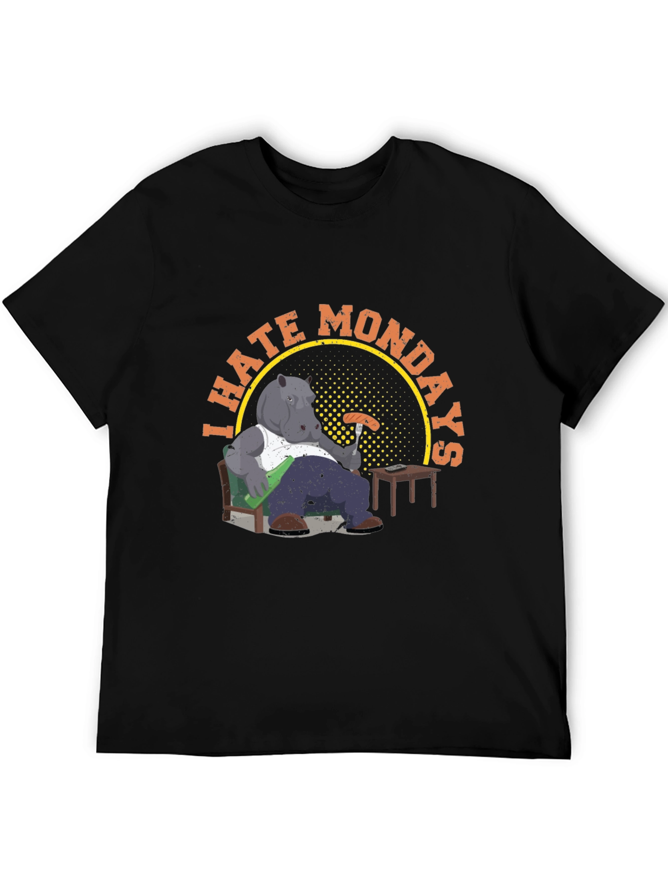 Black I Hate Mondays Graphic T-Shirt - Funny Cartoon Hippo Tee view 5