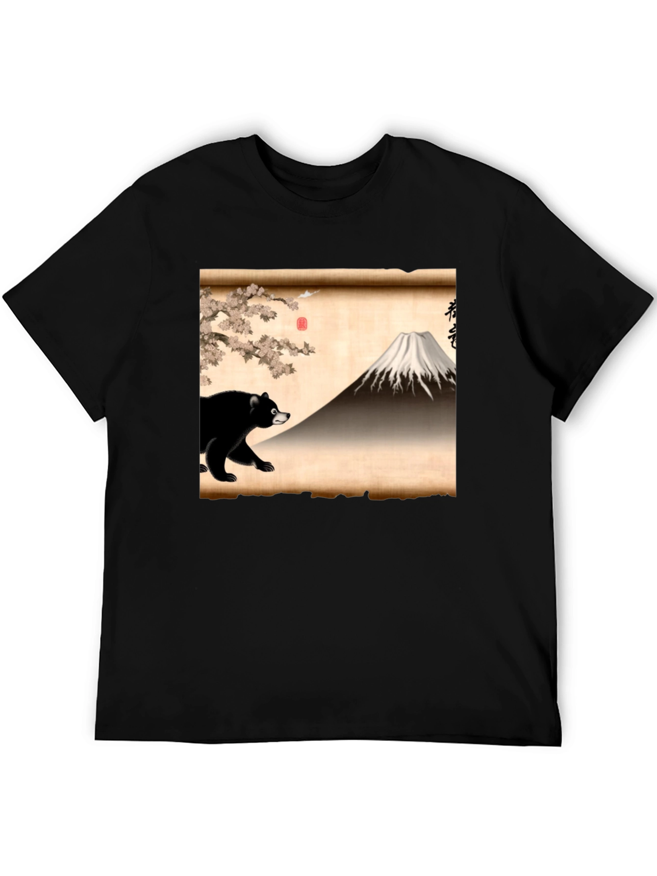 Black Bear & Mt. Fuji Graphic Tee - Japanese Art Shirt view 5