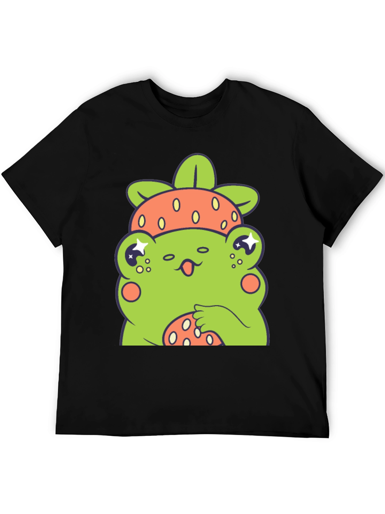 Black Frog Strawberry T-Shirt - Cute Cartoon Graphic Tee view 5