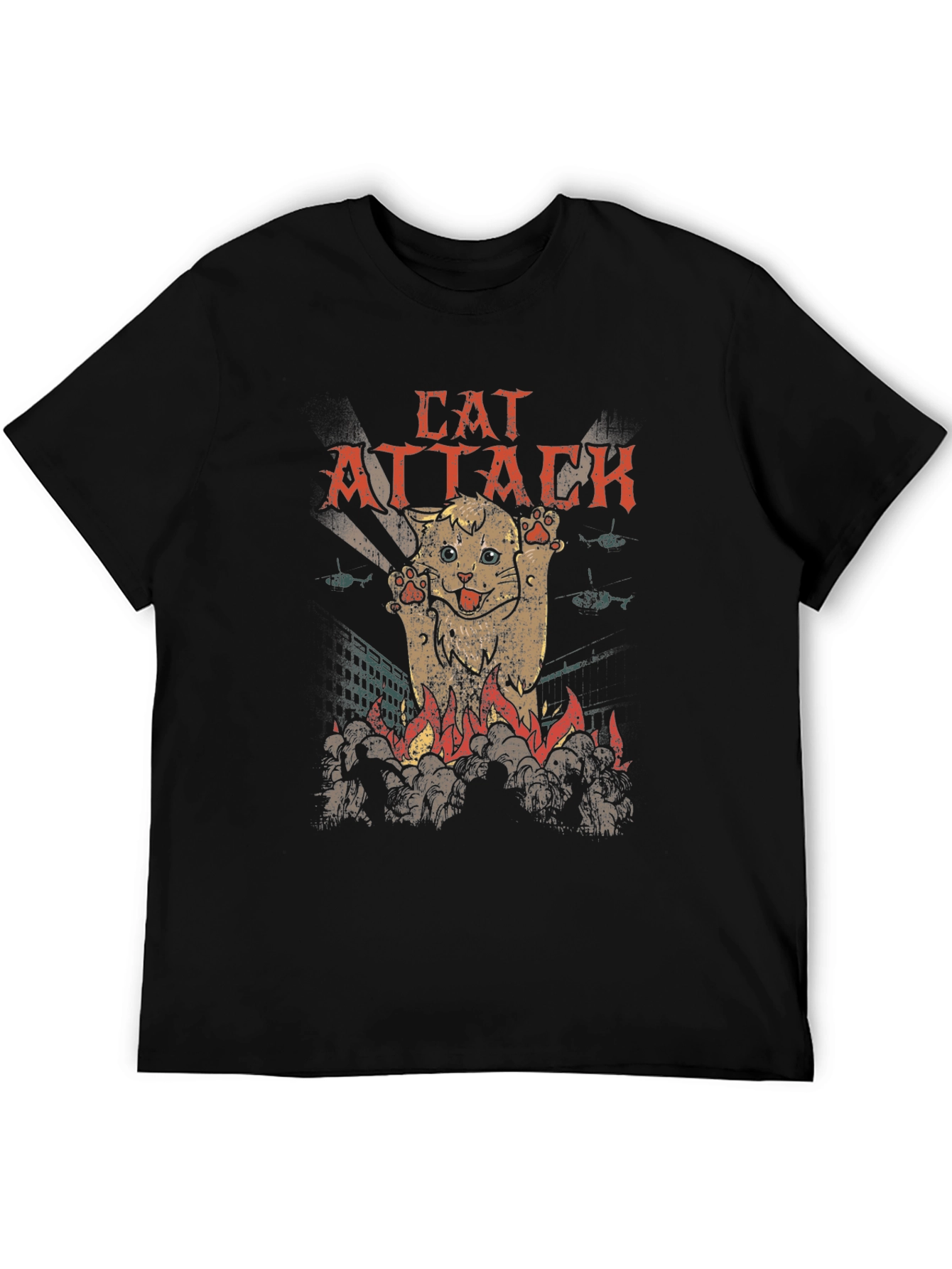 Black Cat Attack Graphic T-Shirt - Black Cotton Tee view 5