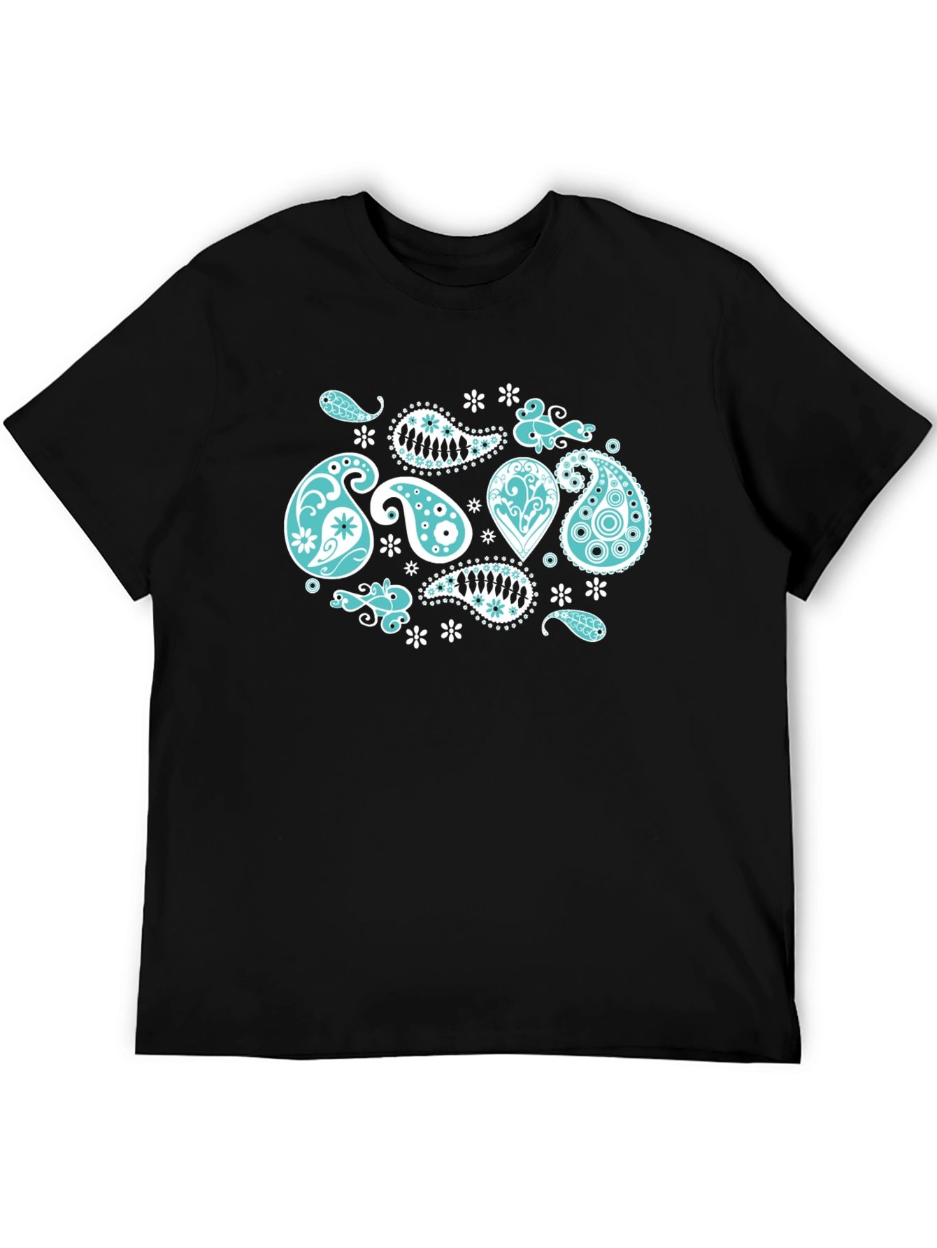 Black Black Tee with Turquoise Paisley Design view 5