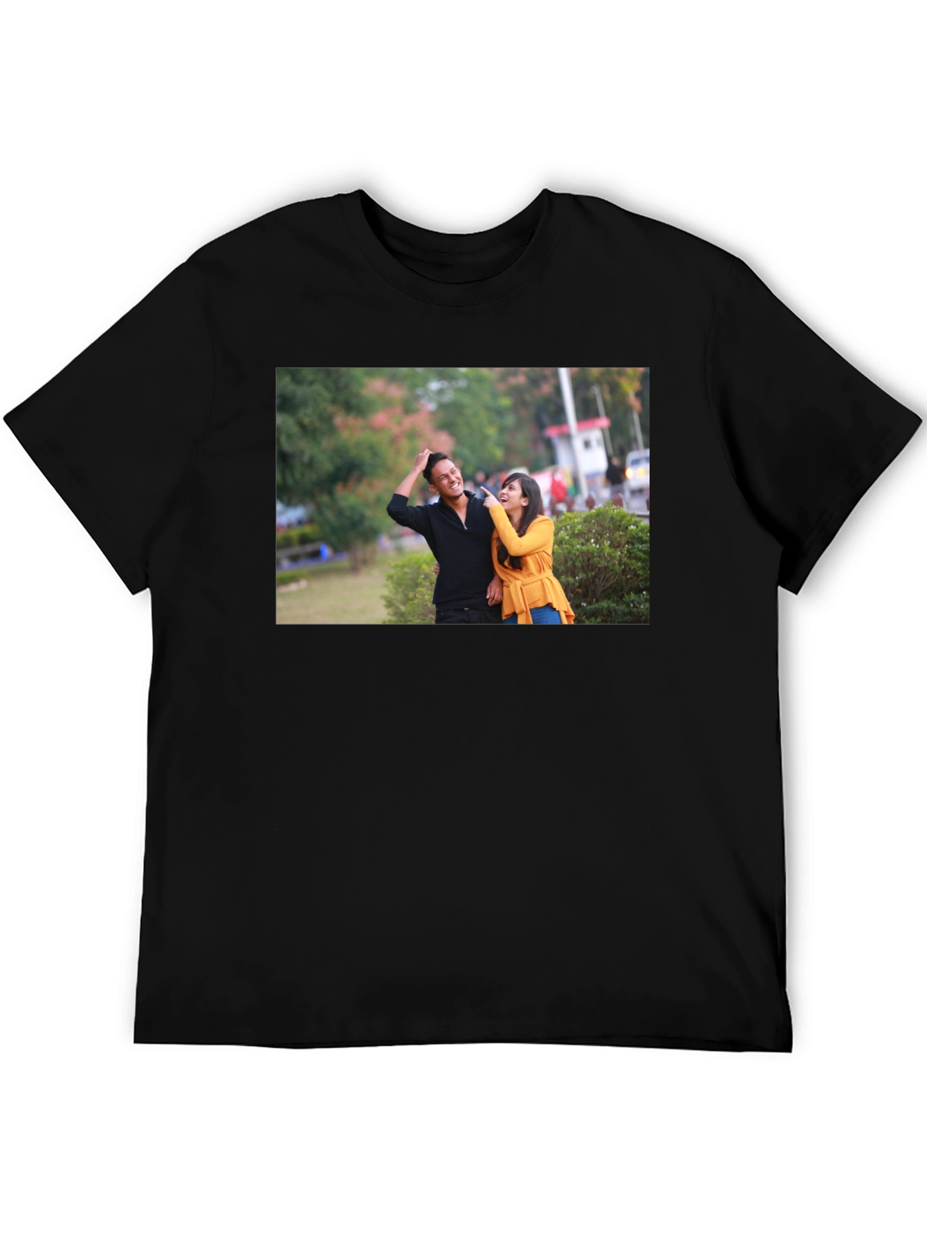 Black Stylish Black T-Shirt with Couple Print view 5