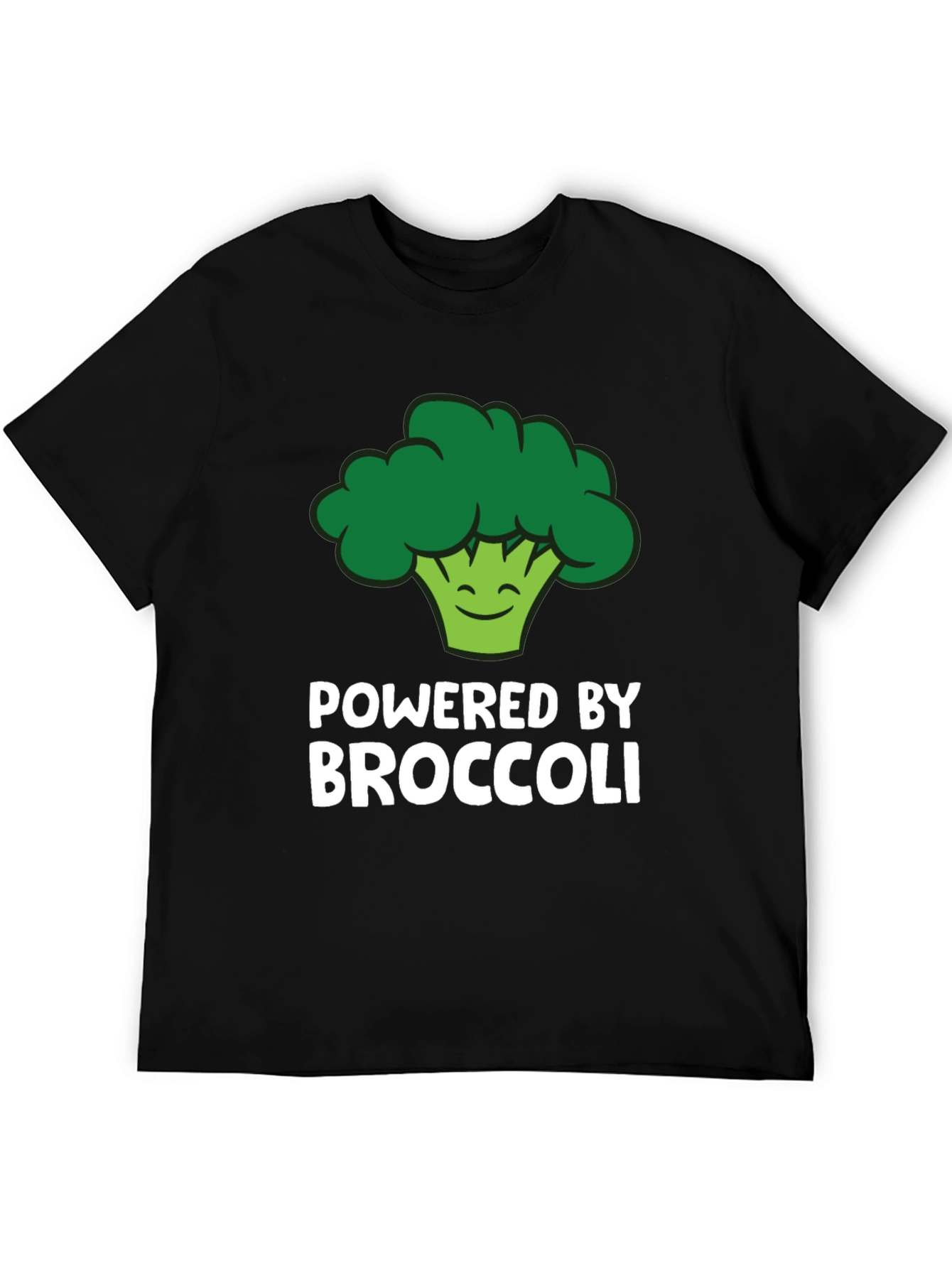 Black Powered By Broccoli T-Shirt - Funny Vegan Tee view 5