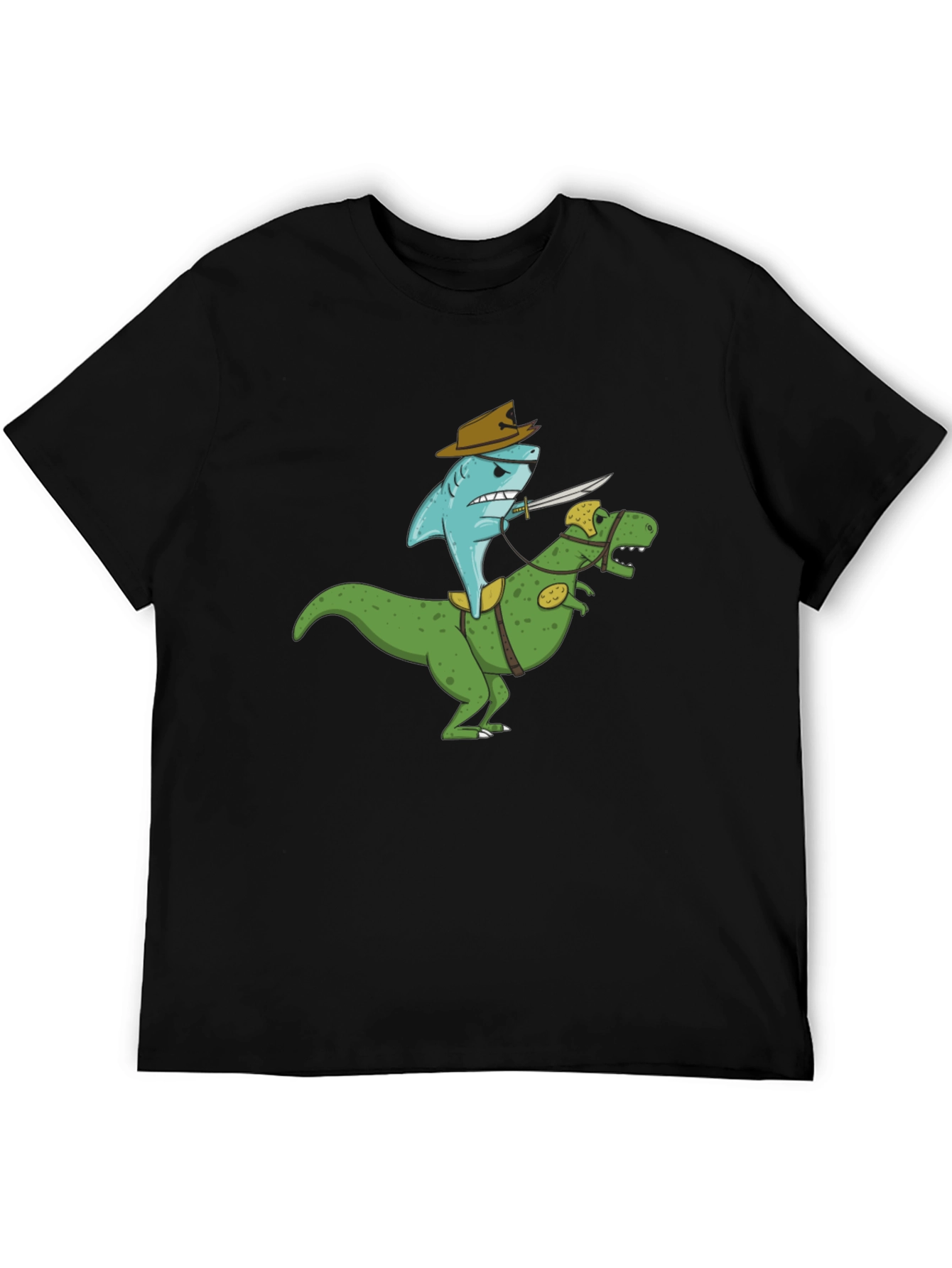 Black Shark Riding Dinosaur T-Shirt - Funny Graphic Tee view 5