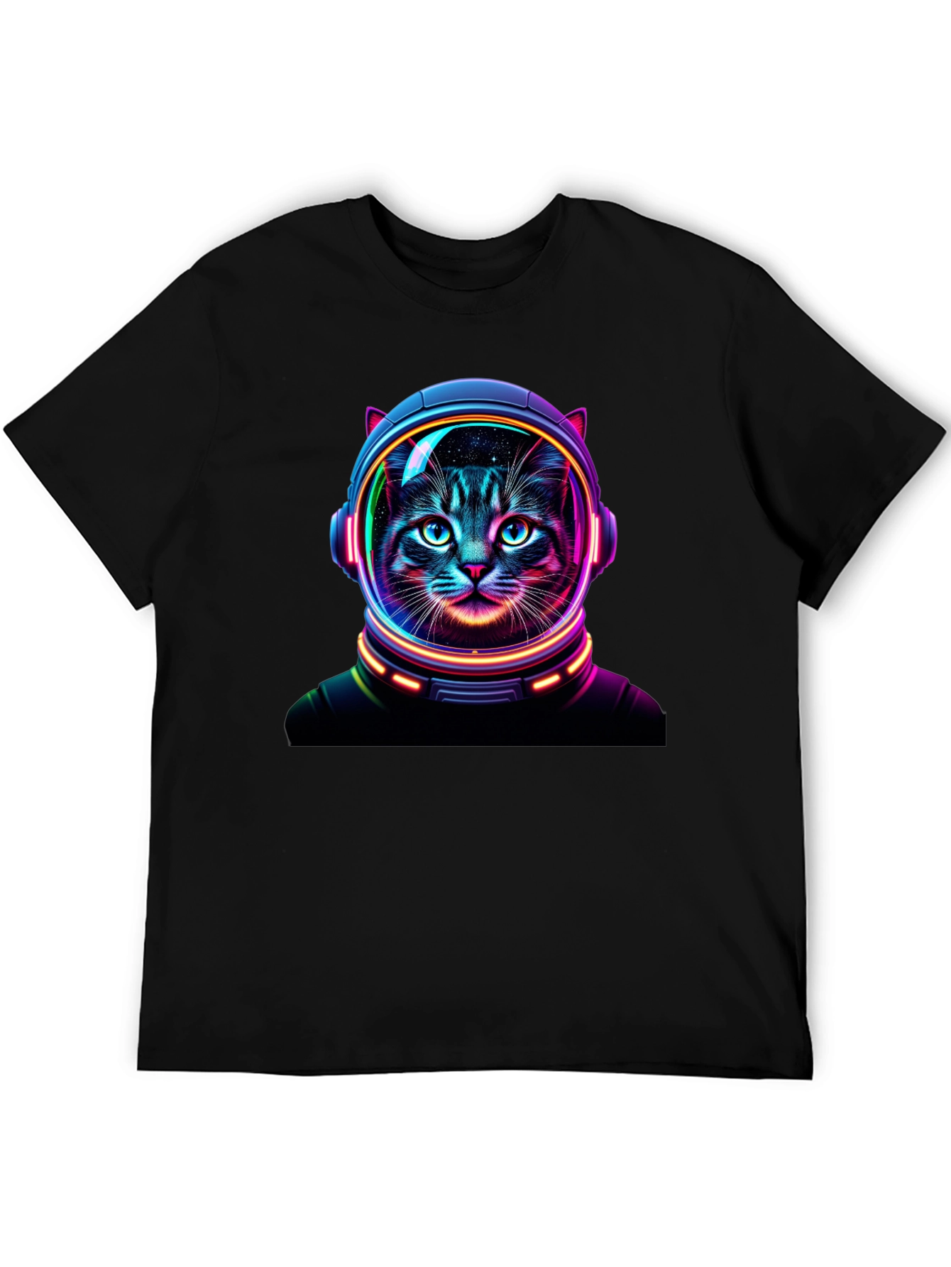 Black Cosmic Cat T-Shirt - Astronaut Feline Design view 5