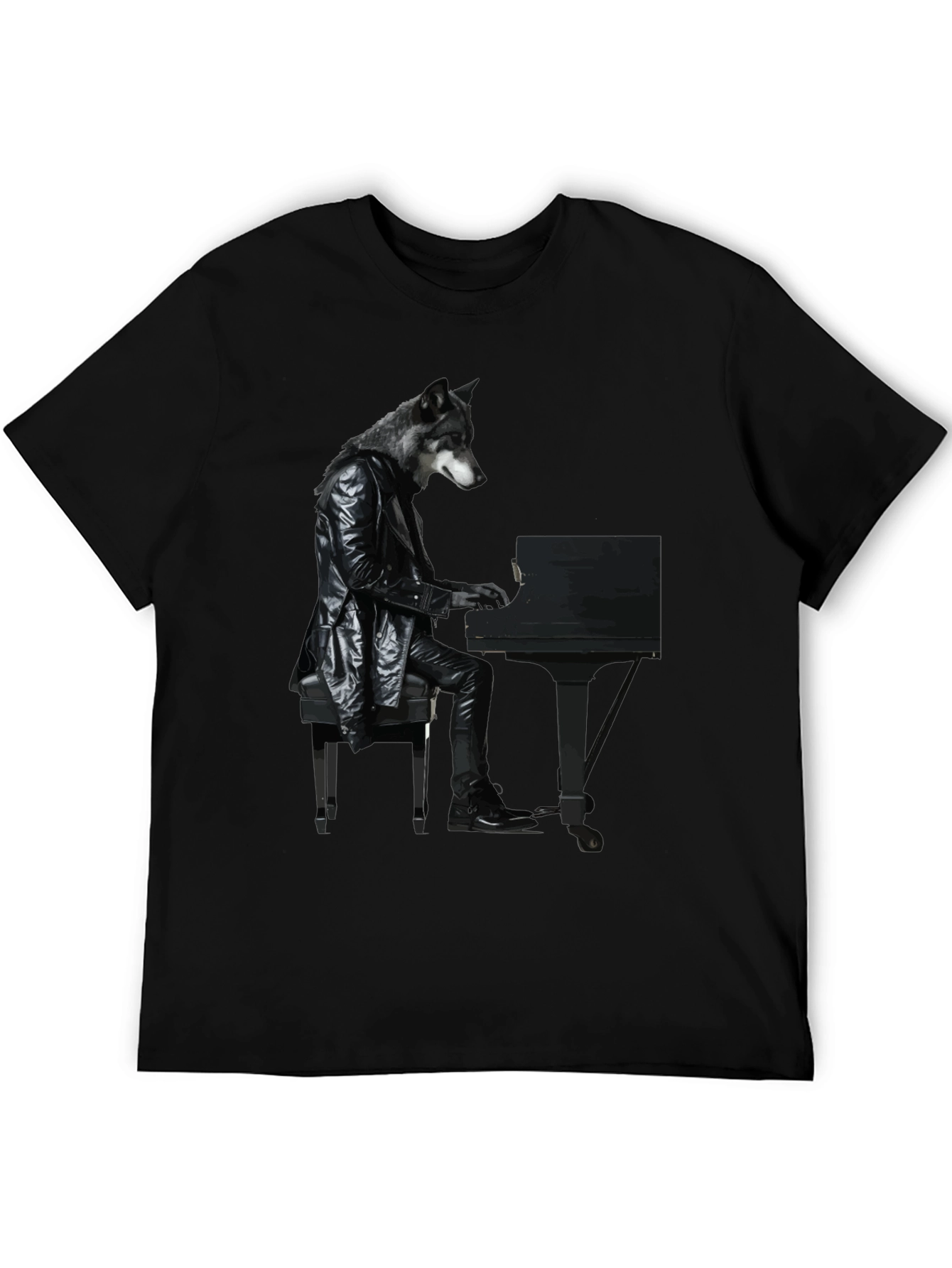 Black Wolf Pianist Graphic Tee - Unique Animal Design view 5