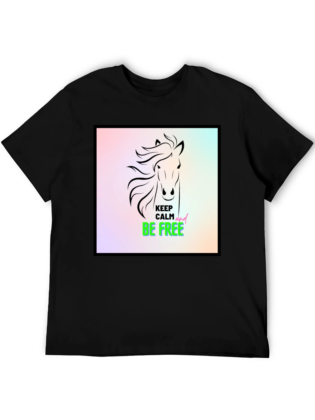 Black Keep Calm & Be Free Horse Graphic Tee view 5