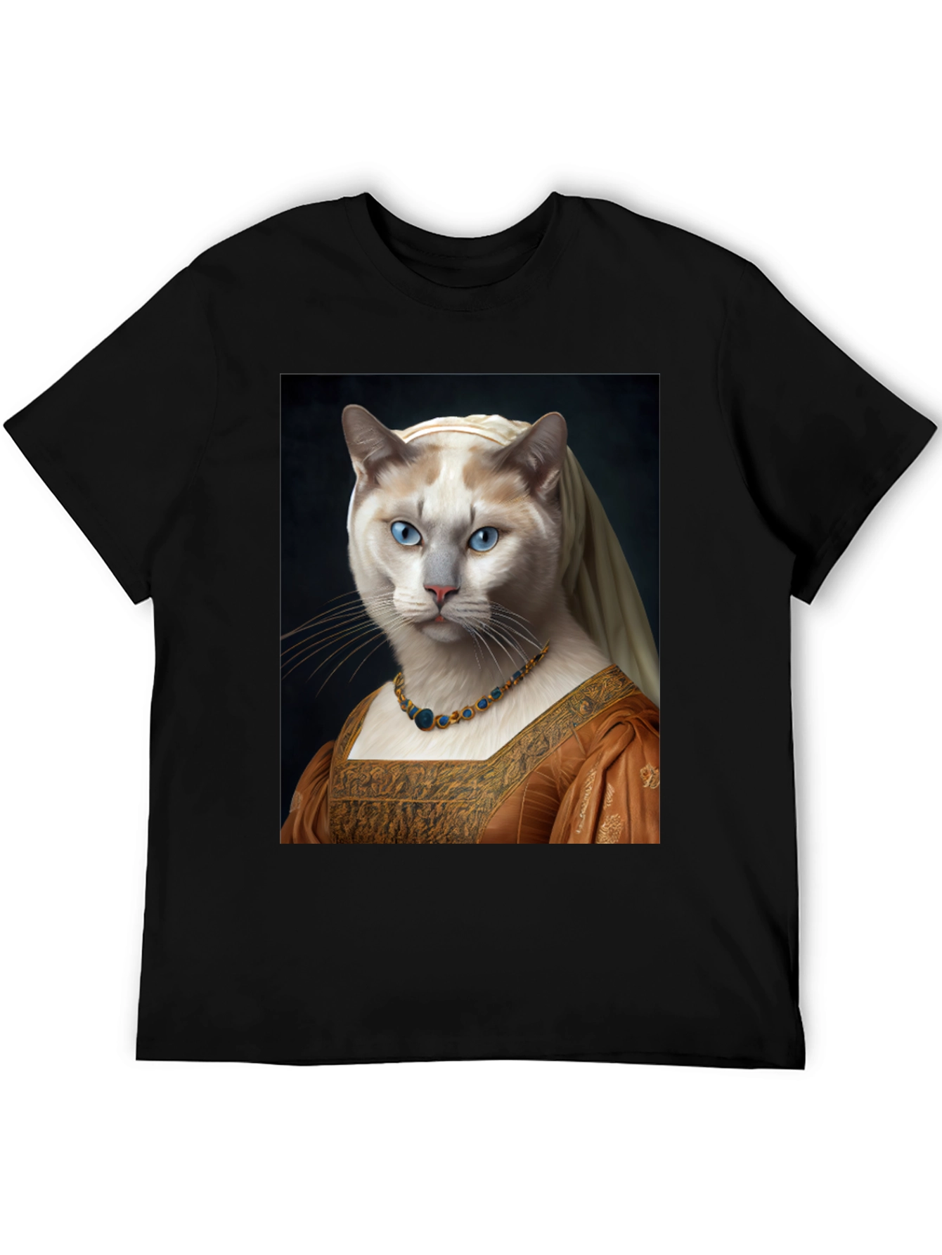 Black Cat Renaissance Portrait T-Shirt - Unique Art Tee view 5