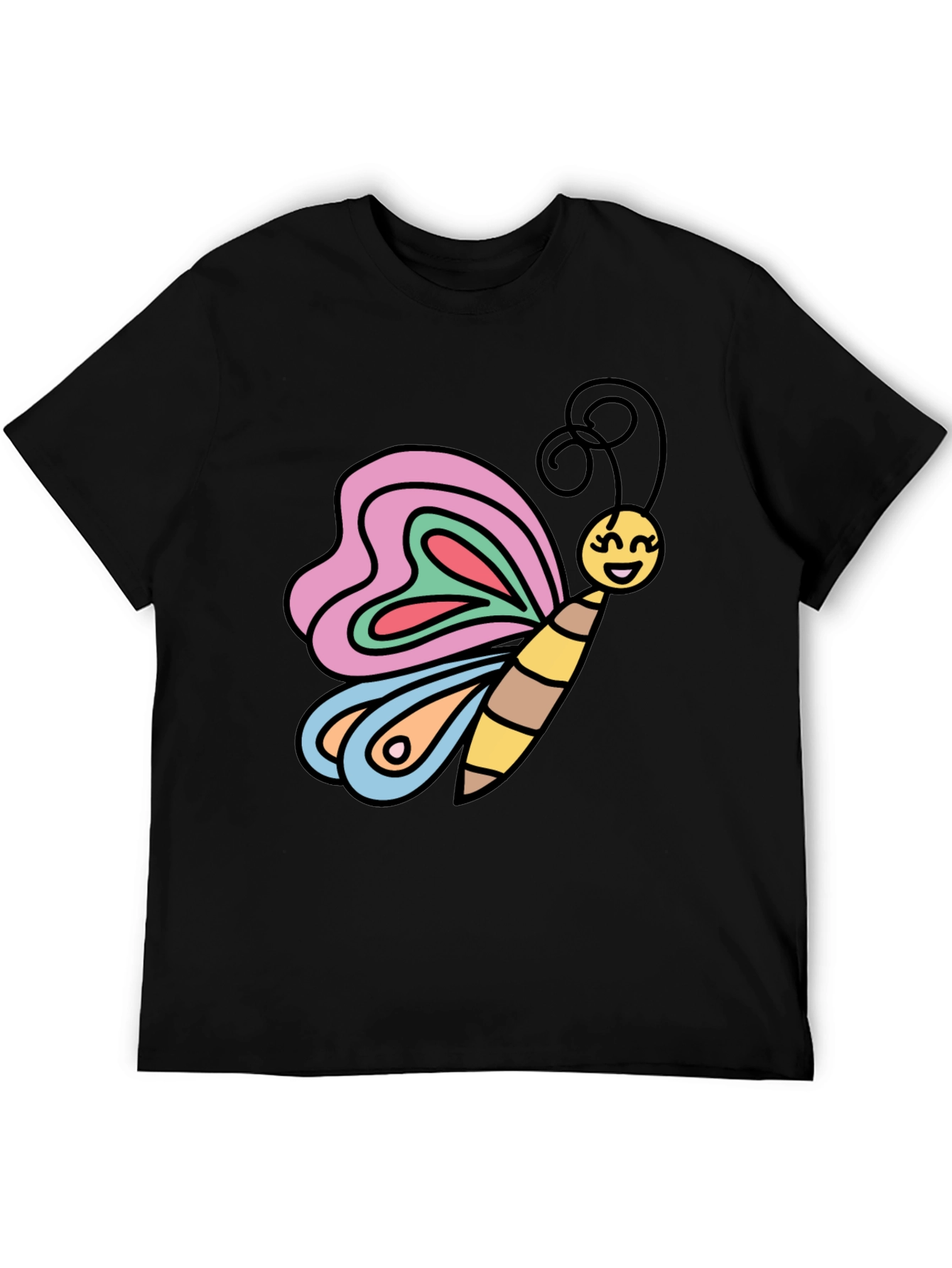 Black Butterfly Graphic Tee - Cheerful Cartoon Design view 5