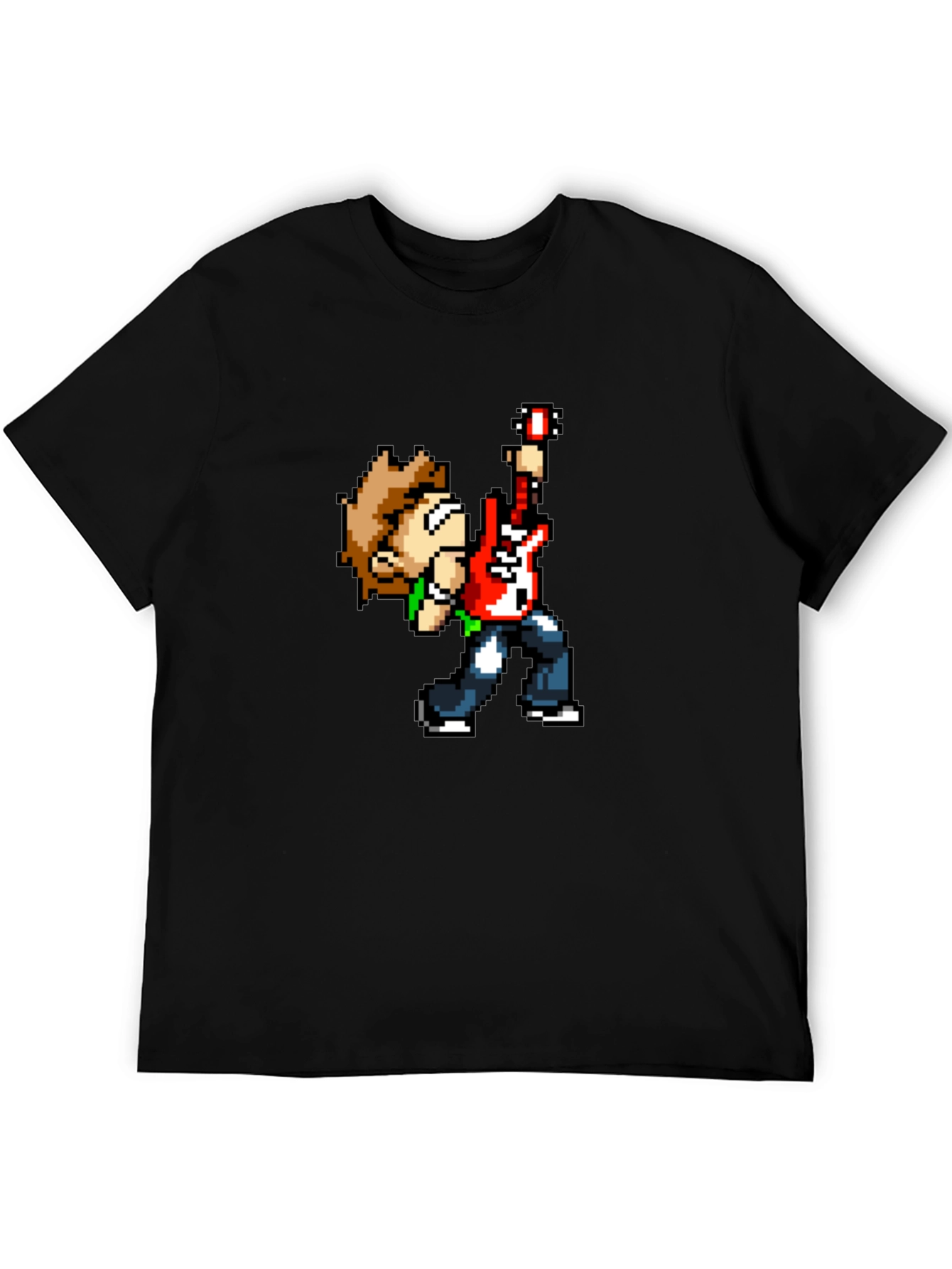 Black Pixel Art Guitar Player Black T-Shirt view 5