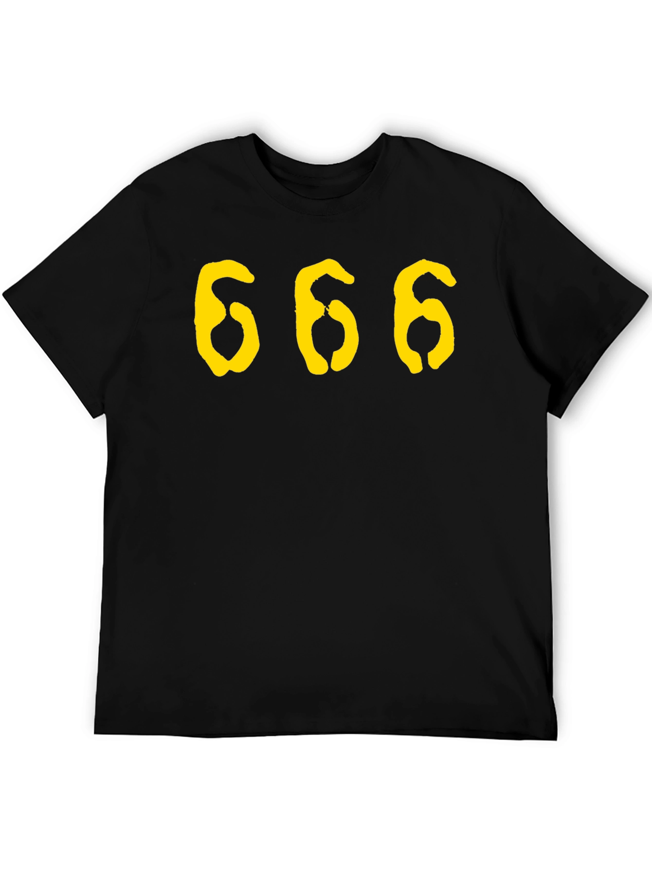 Black Men's Black T-Shirt with Yellow '666' Graphic Print view 5