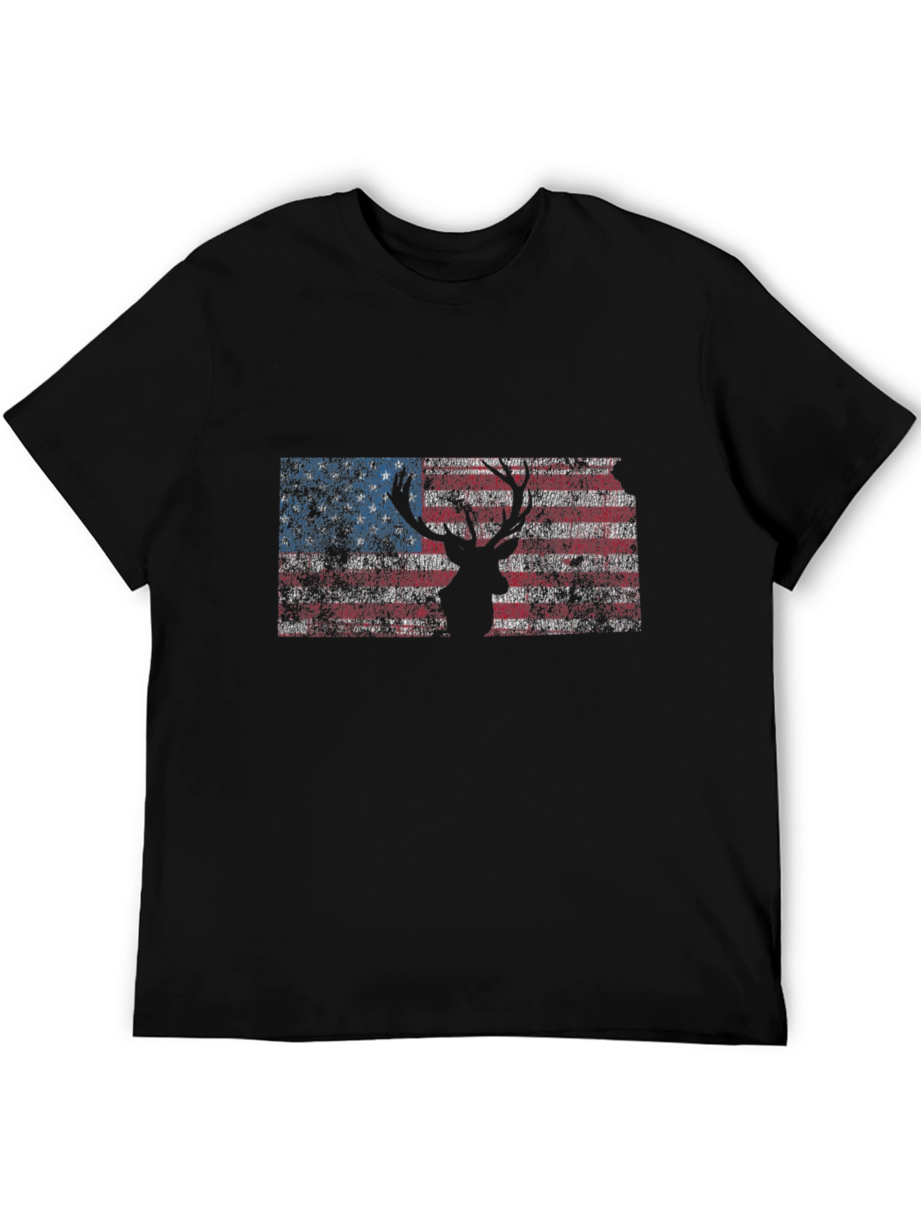 Black American Flag Deer Silhouette Graphic Tee - Patriotic Style view 5