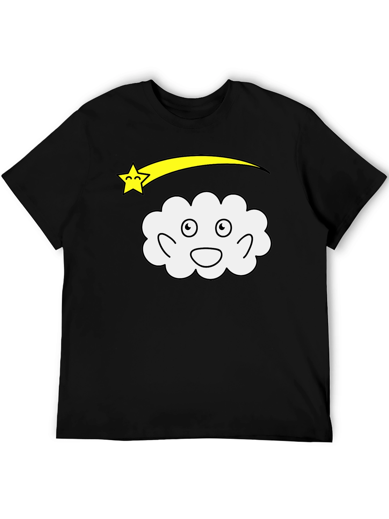Black Cartoon Cloud & Star Black T-Shirt view 5