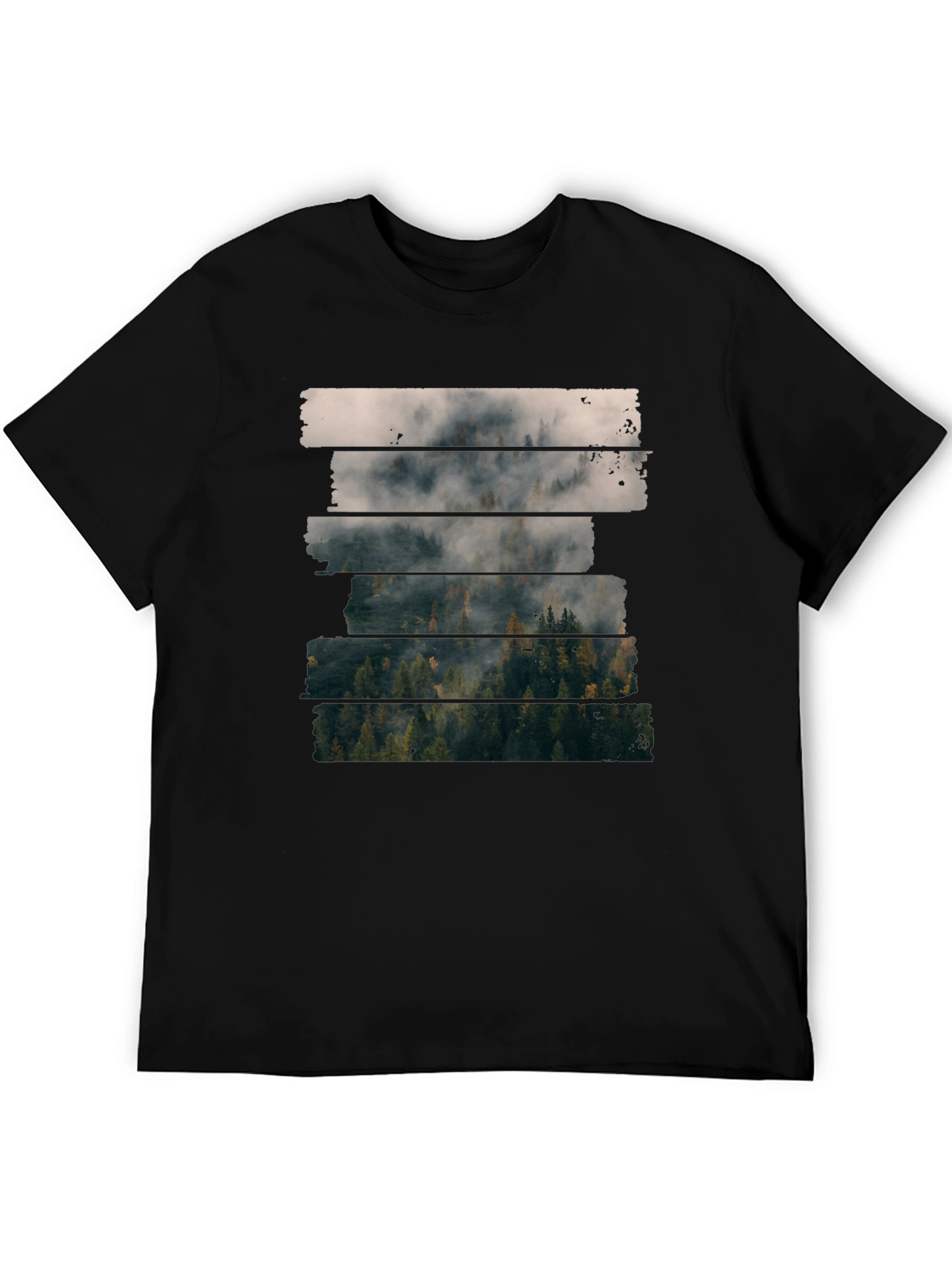 Black Foggy Forest T-Shirt - Nature Inspired Tee view 5