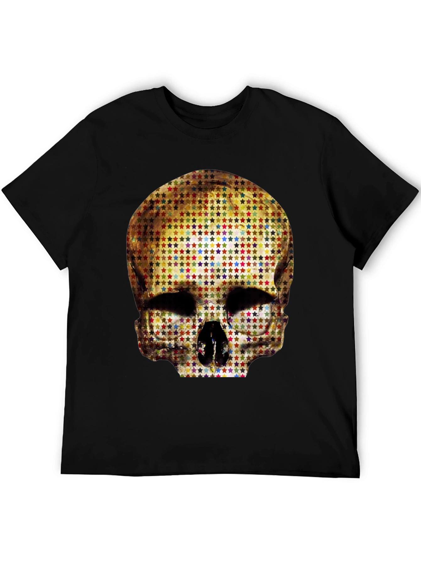Black Skull Star Pattern Graphic Tee - Black view 5