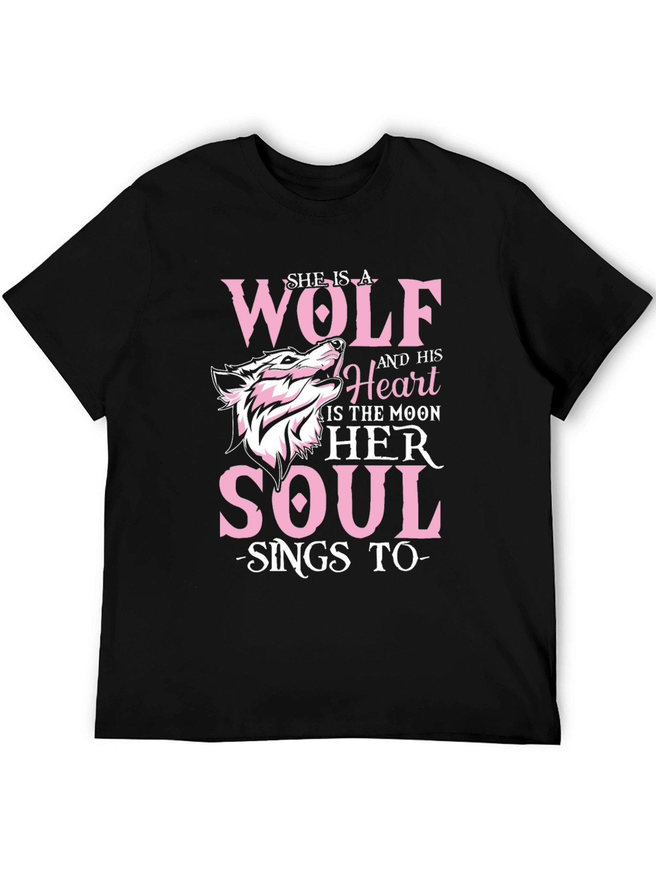 Black She is a Wolf T-Shirt - Moon Soul Design view 5