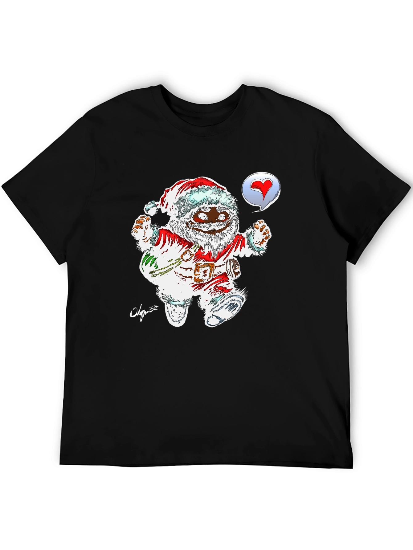 Cartoon Santa Black T-Shirt - 5