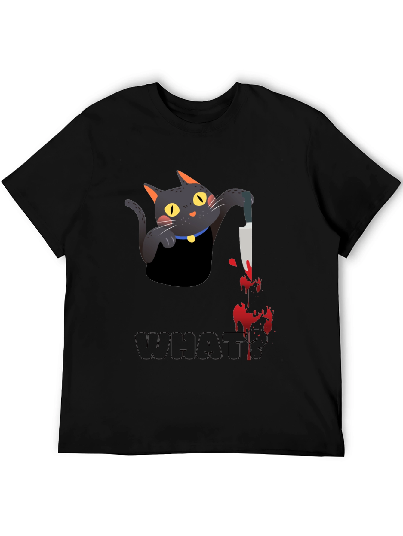 Black Cat With Knife Black T-Shirt - What? view 5