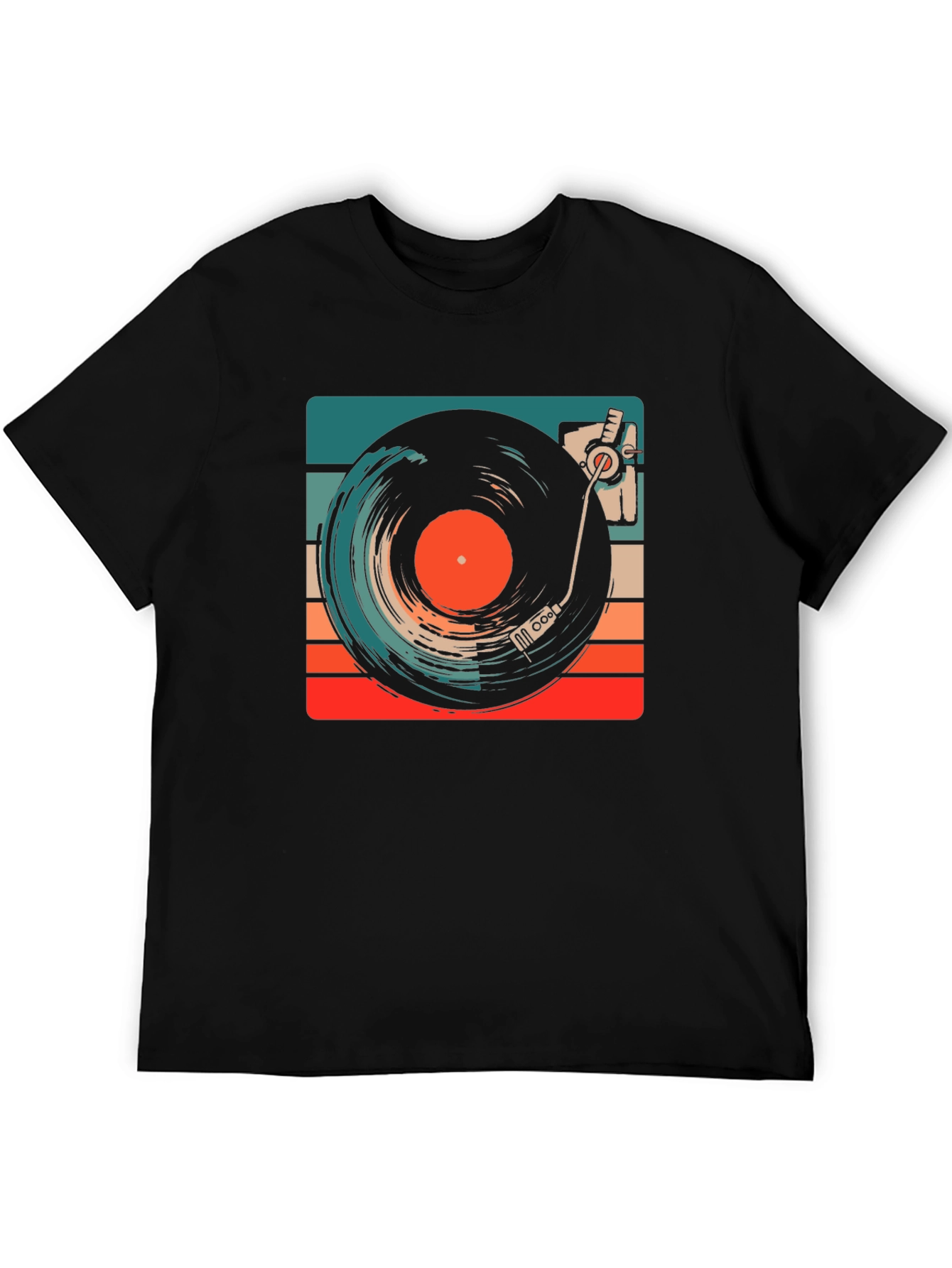 Black Retro Vinyl Record Player Graphic Tee view 5