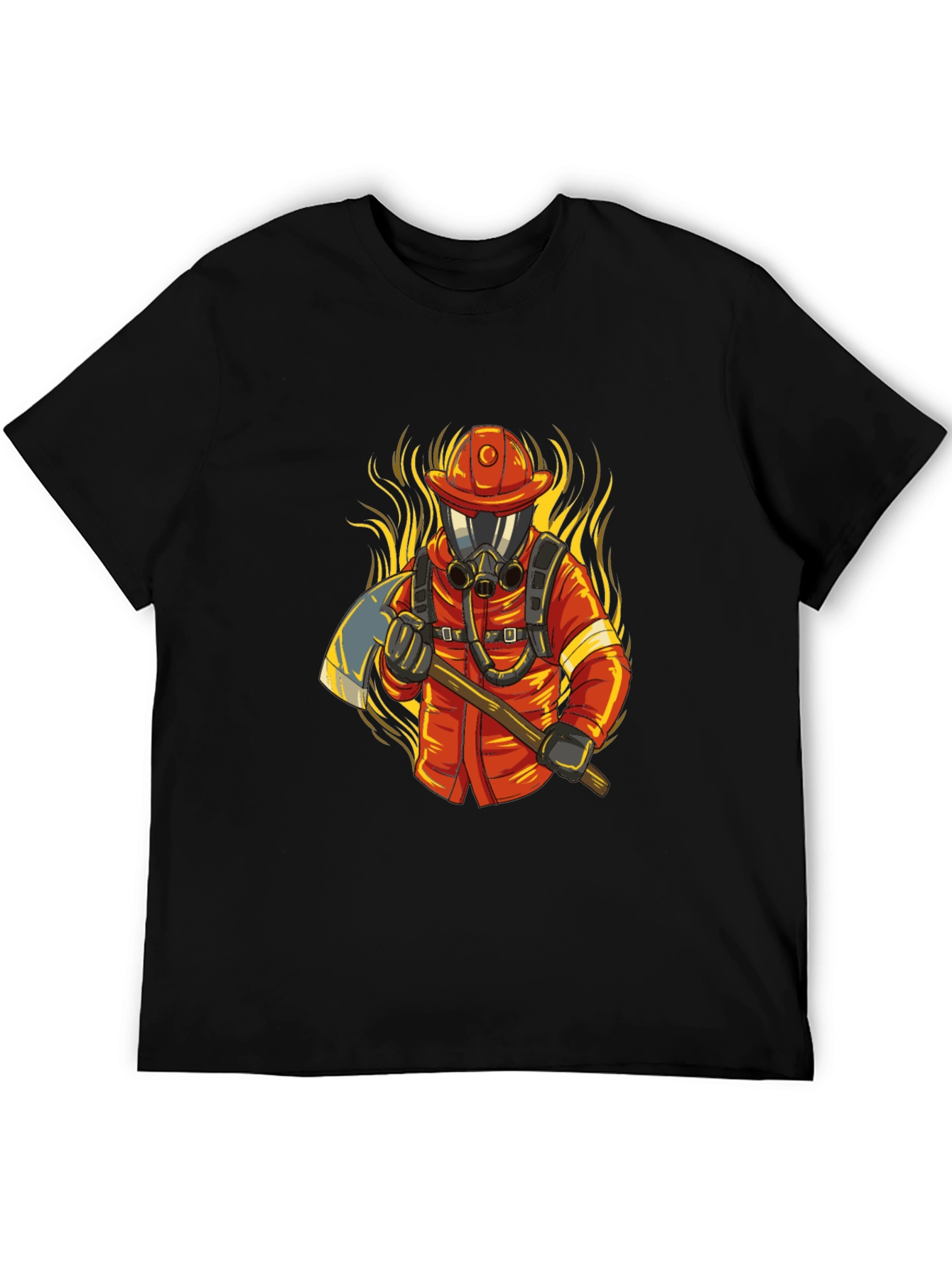 Black Firefighter Graphic Tee - Axe & Flames Design view 5