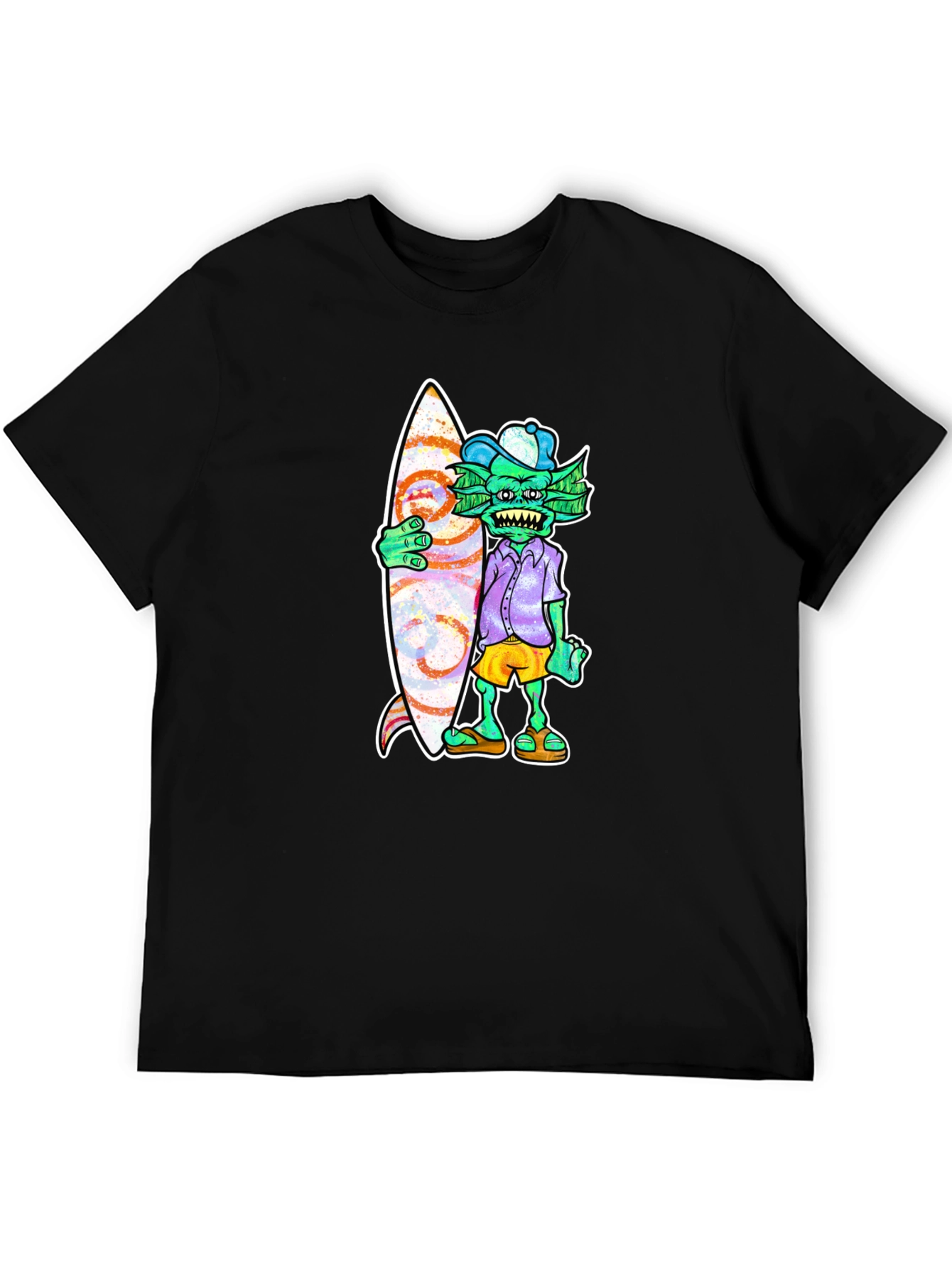 Black Cool Surfer Monster Graphic T-Shirt view 5