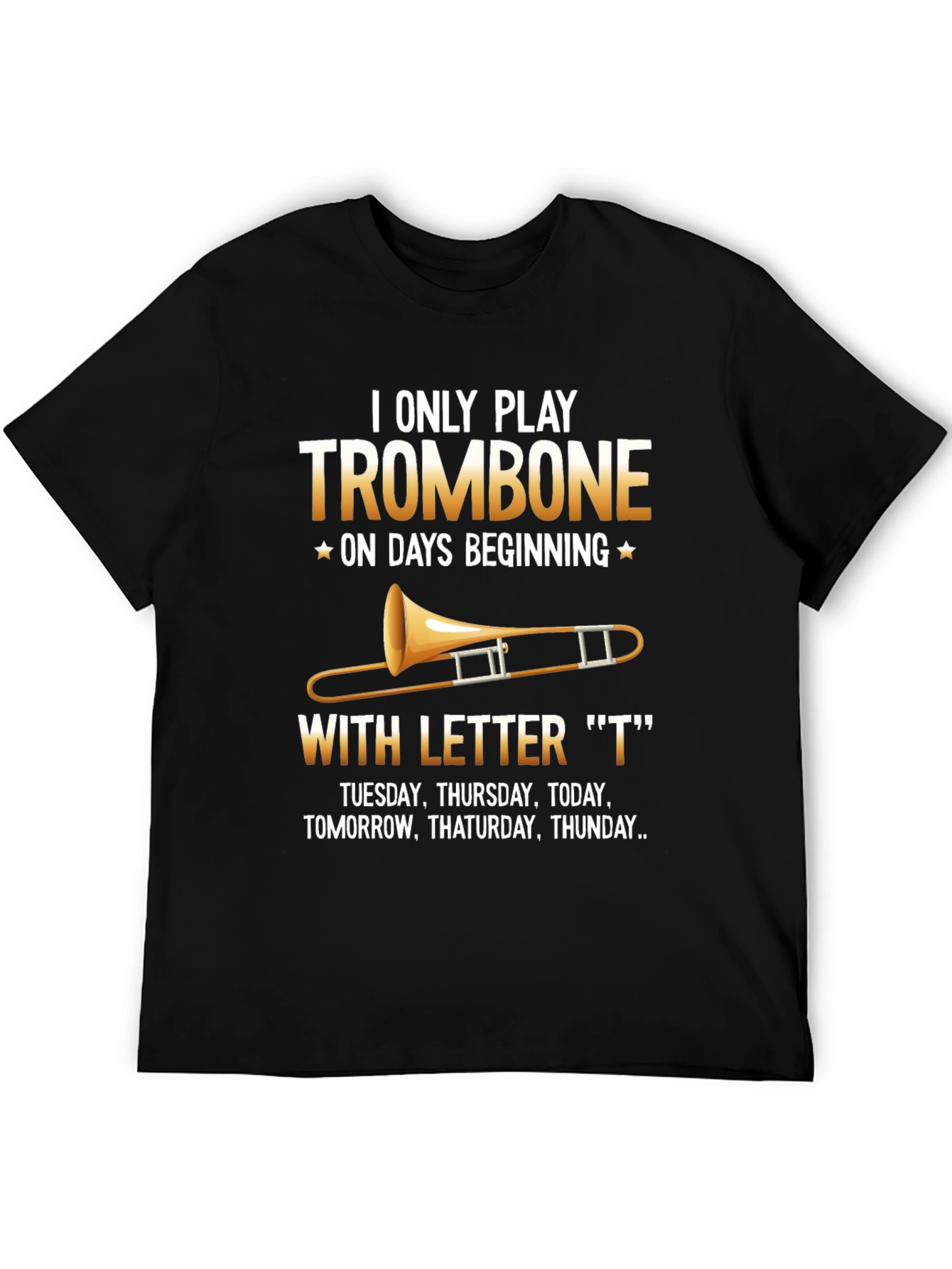 Black Funny Trombone Player T-Shirt view 5