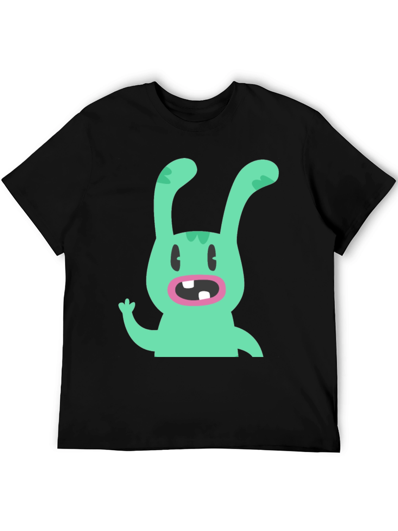 Black Cartoon Rabbit Graphic Tee - Black Cotton T-Shirt view 5