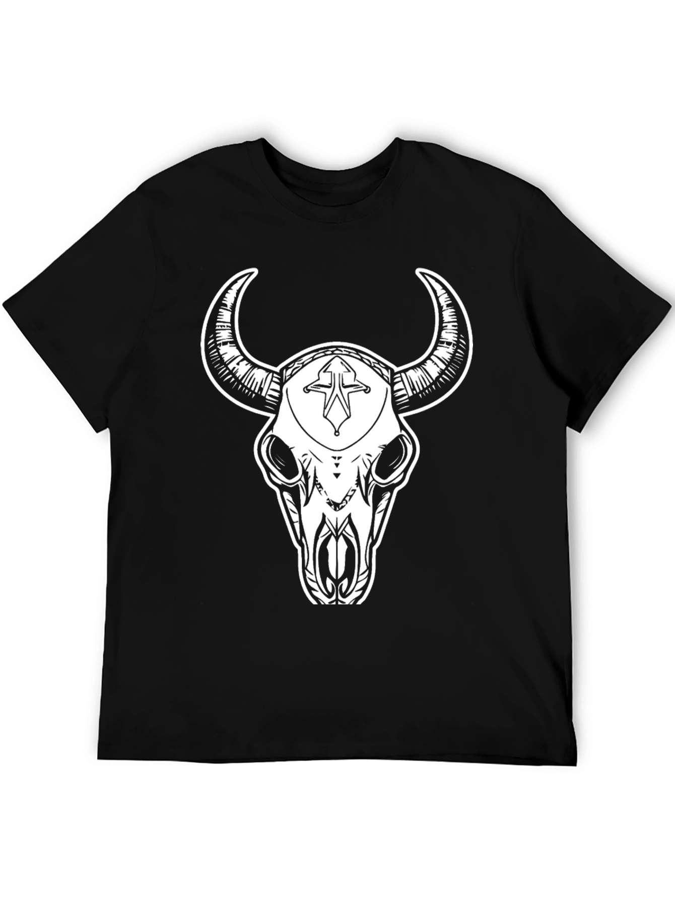 Black Bull Skull Graphic Tee - Black Cotton T-Shirt view 5