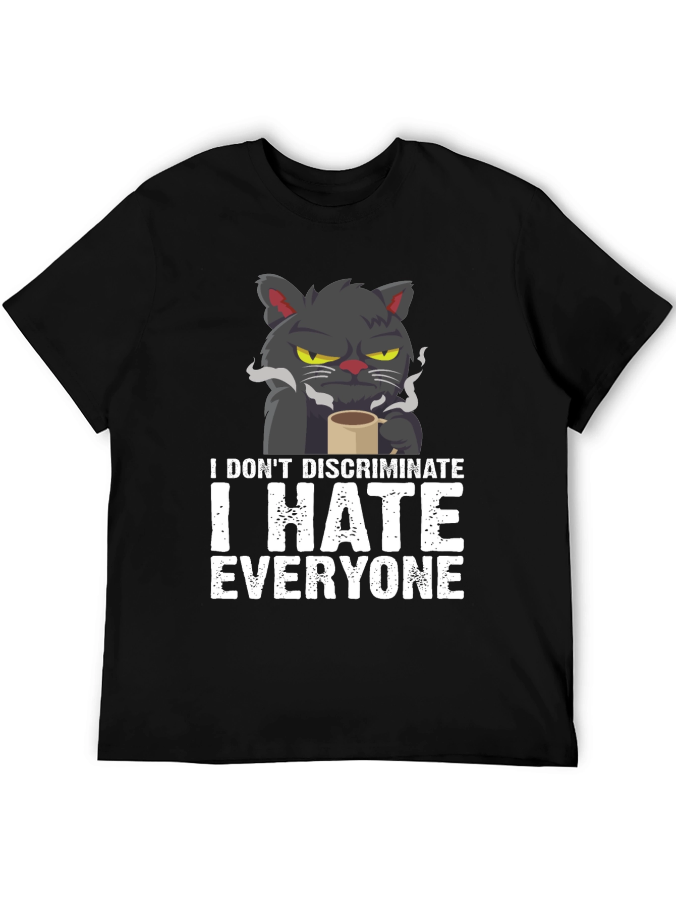 Black I Hate Everyone Cat T-Shirt view 5