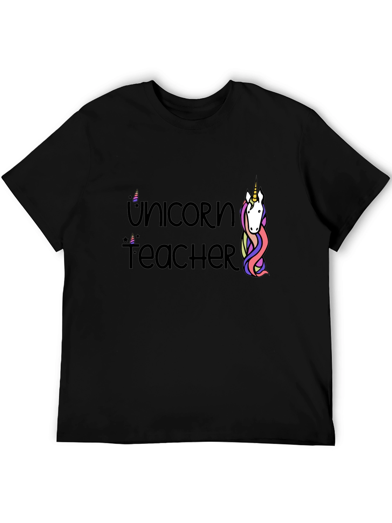 Black Unicorn Teacher Graphic T-Shirt - Black Cotton Tee view 5