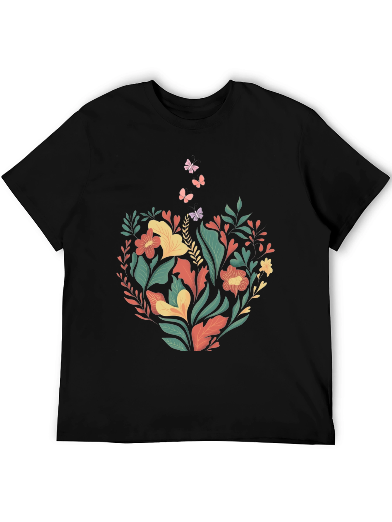 Black Floral Coffee Cup T-Shirt - Nature Lover Tee view 5