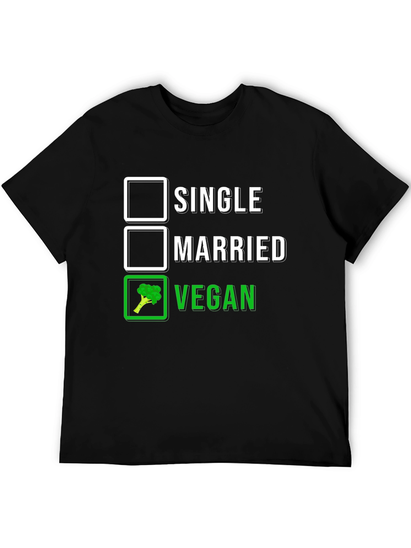 Black Vegan Lifestyle T-Shirt: Single, Married, Vegan Choice view 5