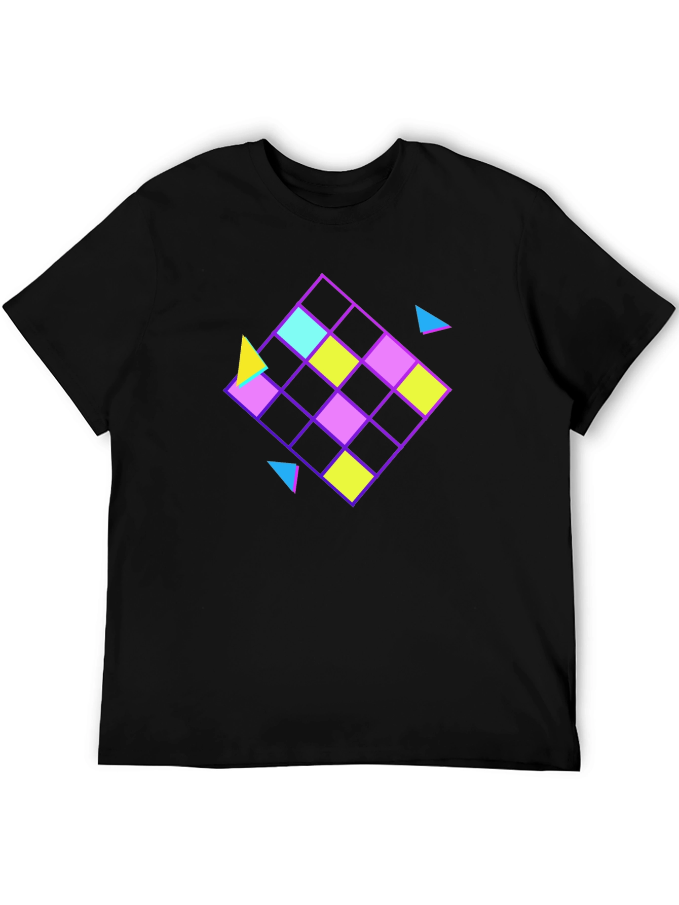Black Retro Geometric Pattern Black T-Shirt view 5