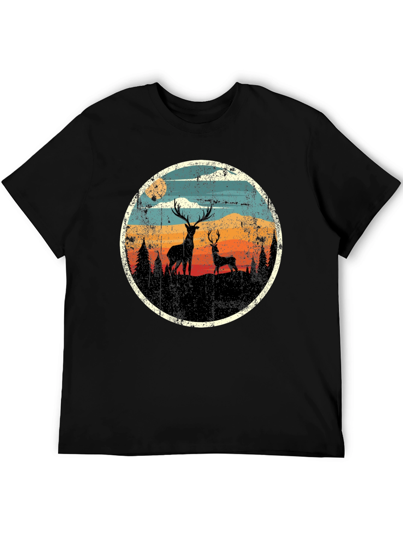 Black Deer Silhouette Graphic Print Black T-Shirt view 5