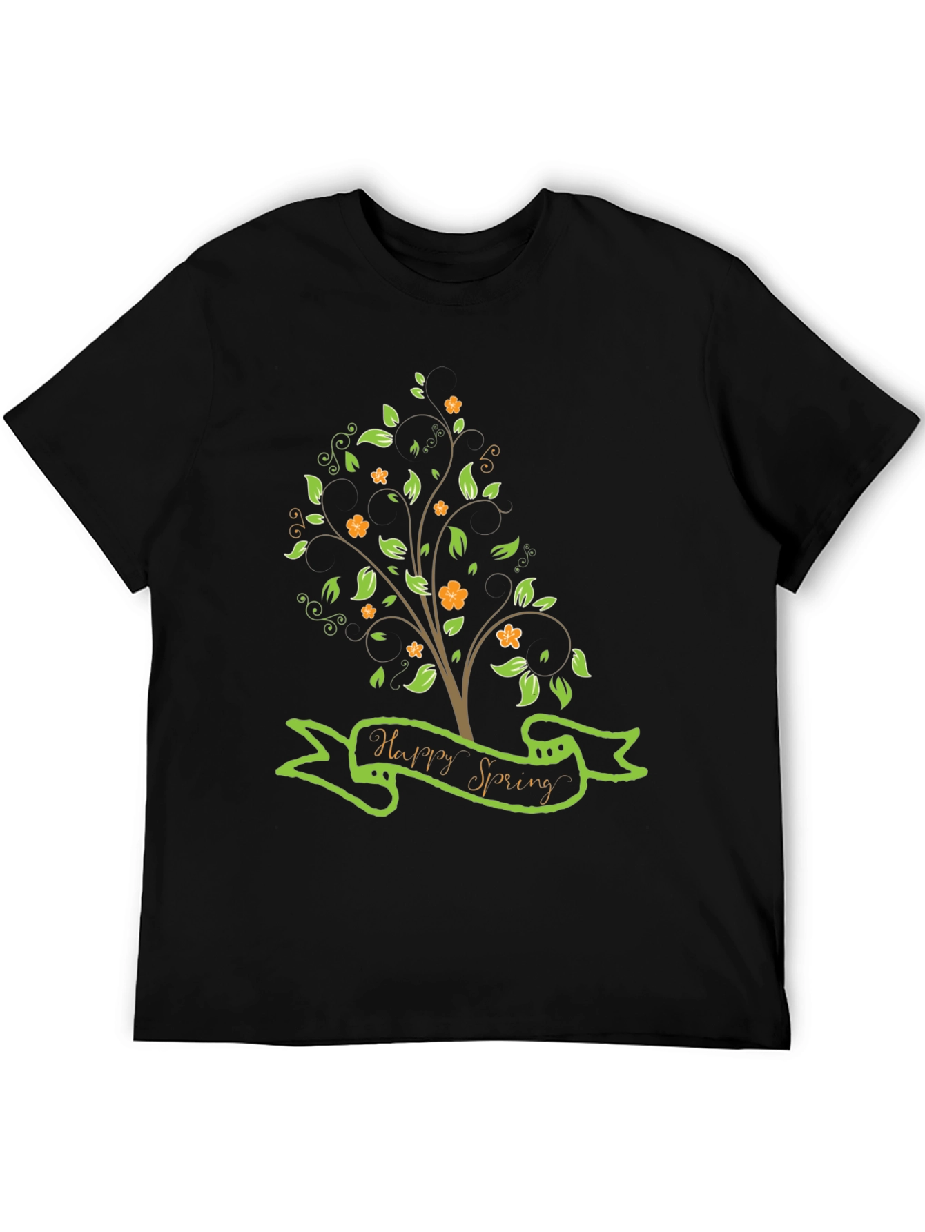 Black Happy Spring Graphic Tee - Nature Inspired Shirt view 5