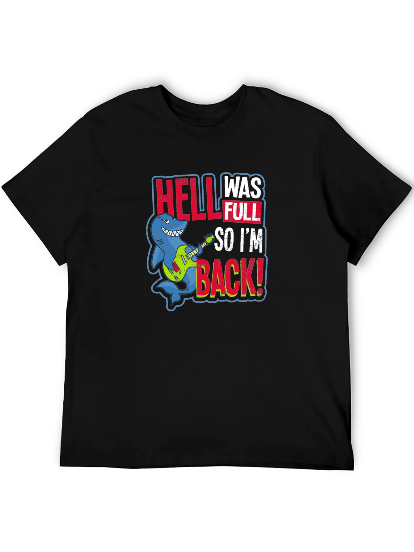 Black Hell Was Full Shark Guitar T-Shirt view 5