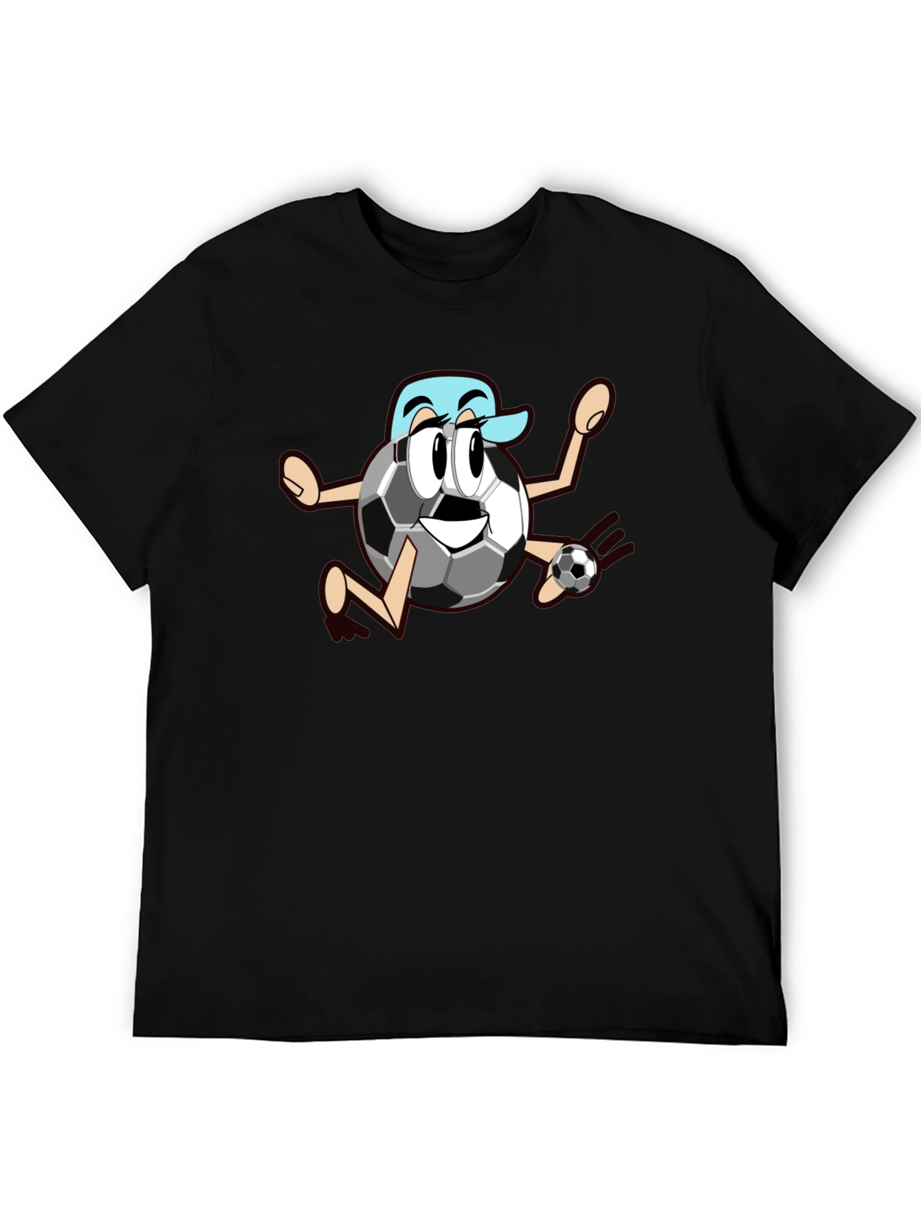 Black Funny Soccer Ball Cartoon Black T-Shirt view 5