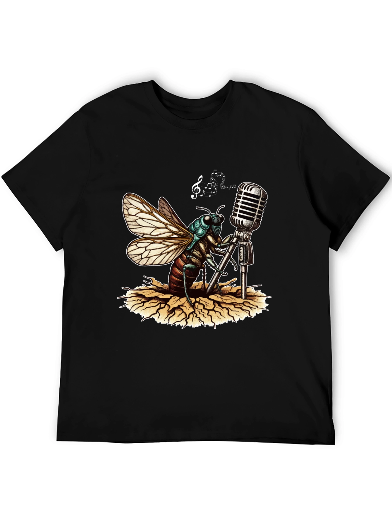 Black Cicada Singer Graphic Tee - Retro Mic view 5