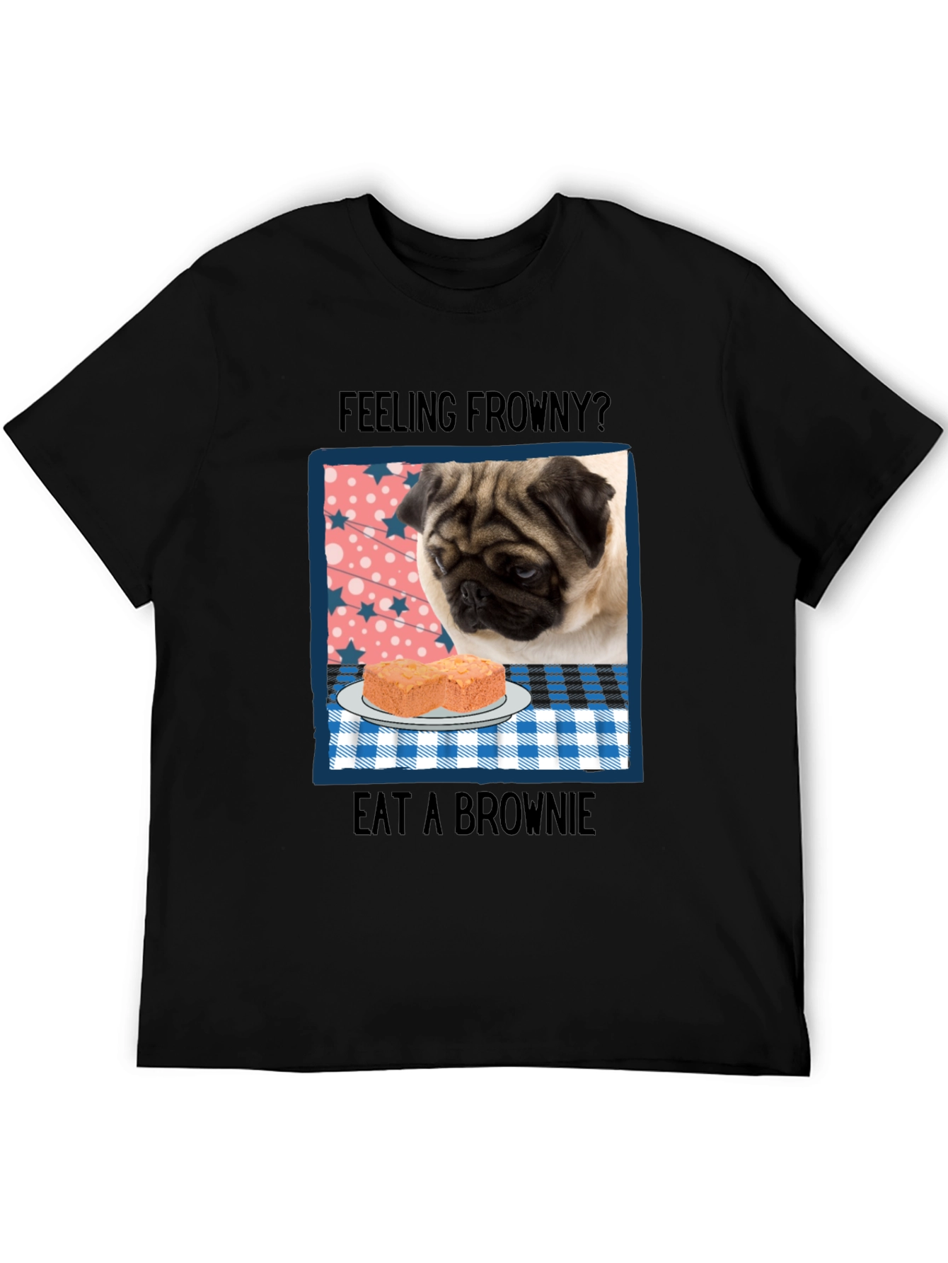 Black Feeling Frowny Pug T-Shirt view 5