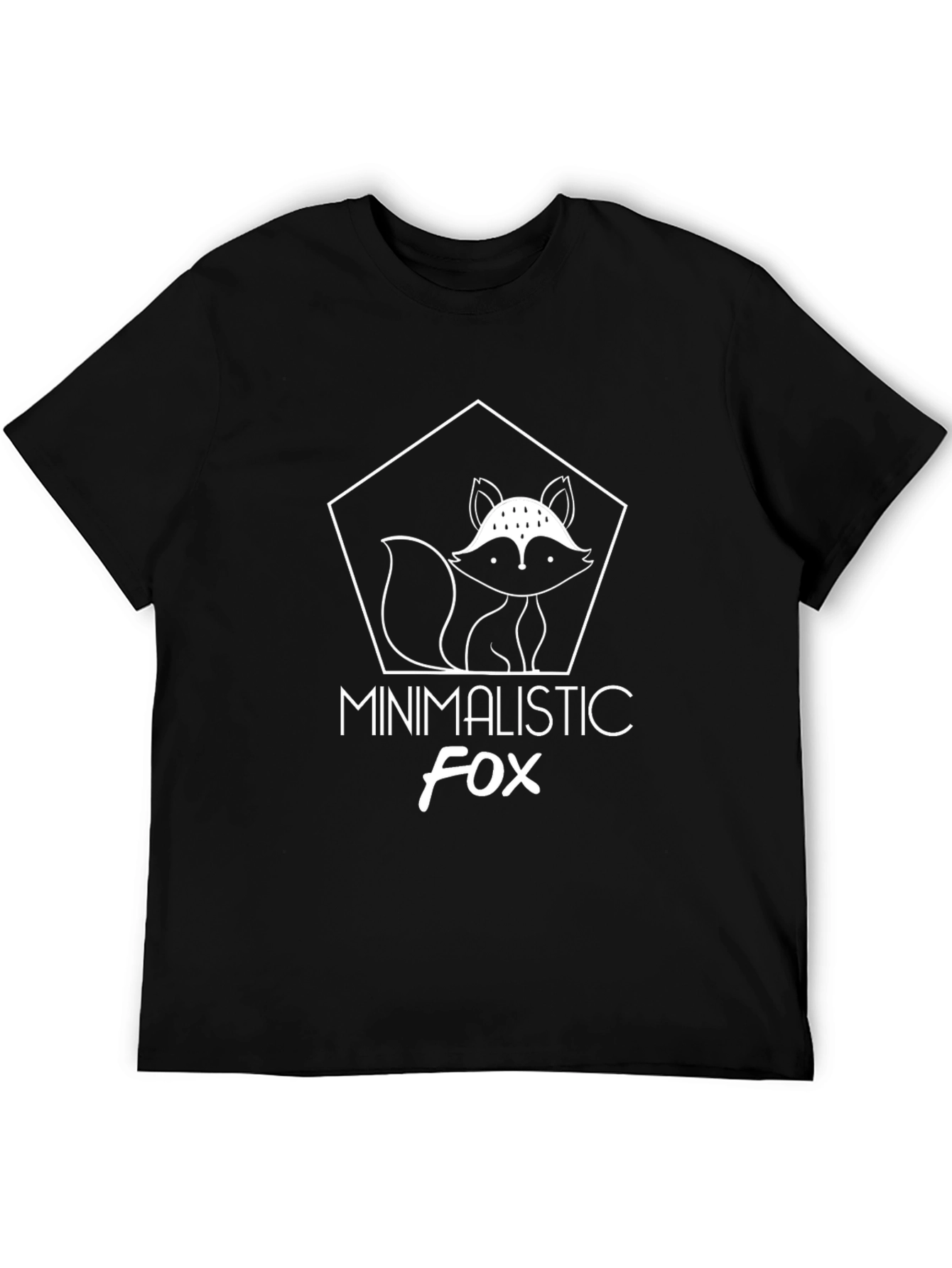 Black Minimalistic Fox Graphic Tee - Black Cotton T-Shirt view 5
